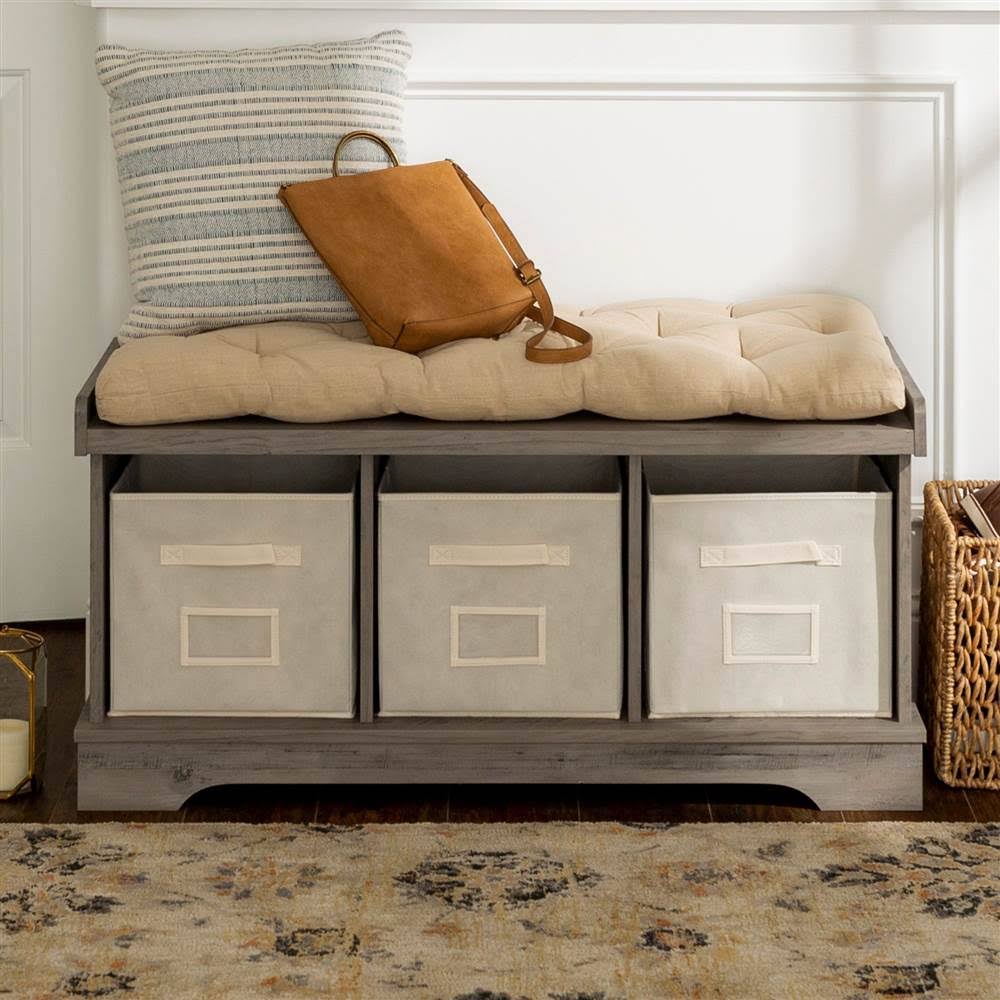 Walker Edison 42x22 Modern Farmhouse Entryway Storage Bench Grey Wash