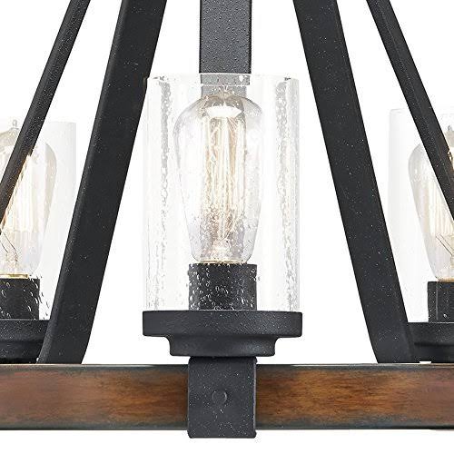 Kichler Barrington 5Light Distressed Black and Wood Tone Rustic Clear Glass Candle Chandelier
