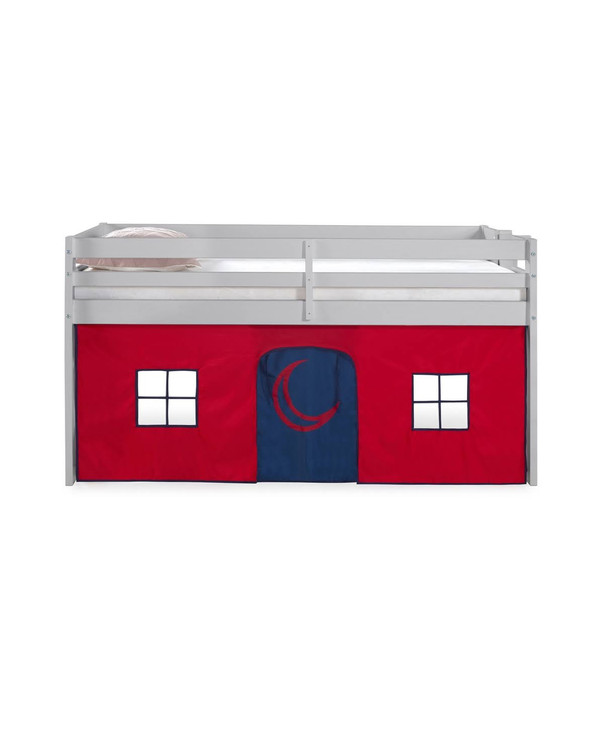 Alaterre Jasper Twin Junior Loft Bed, Dove Gray Frame and Red/Blue