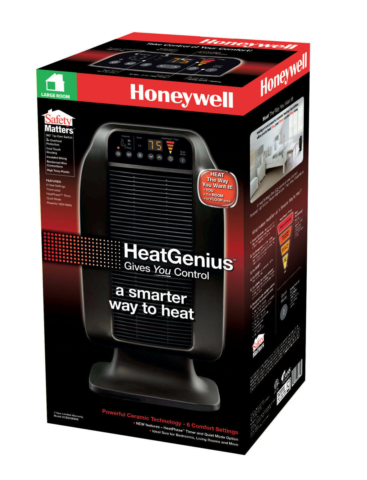 Honeywell HCE845B Heat Genius Ceramic Space Heater - Black - Wellnestcares