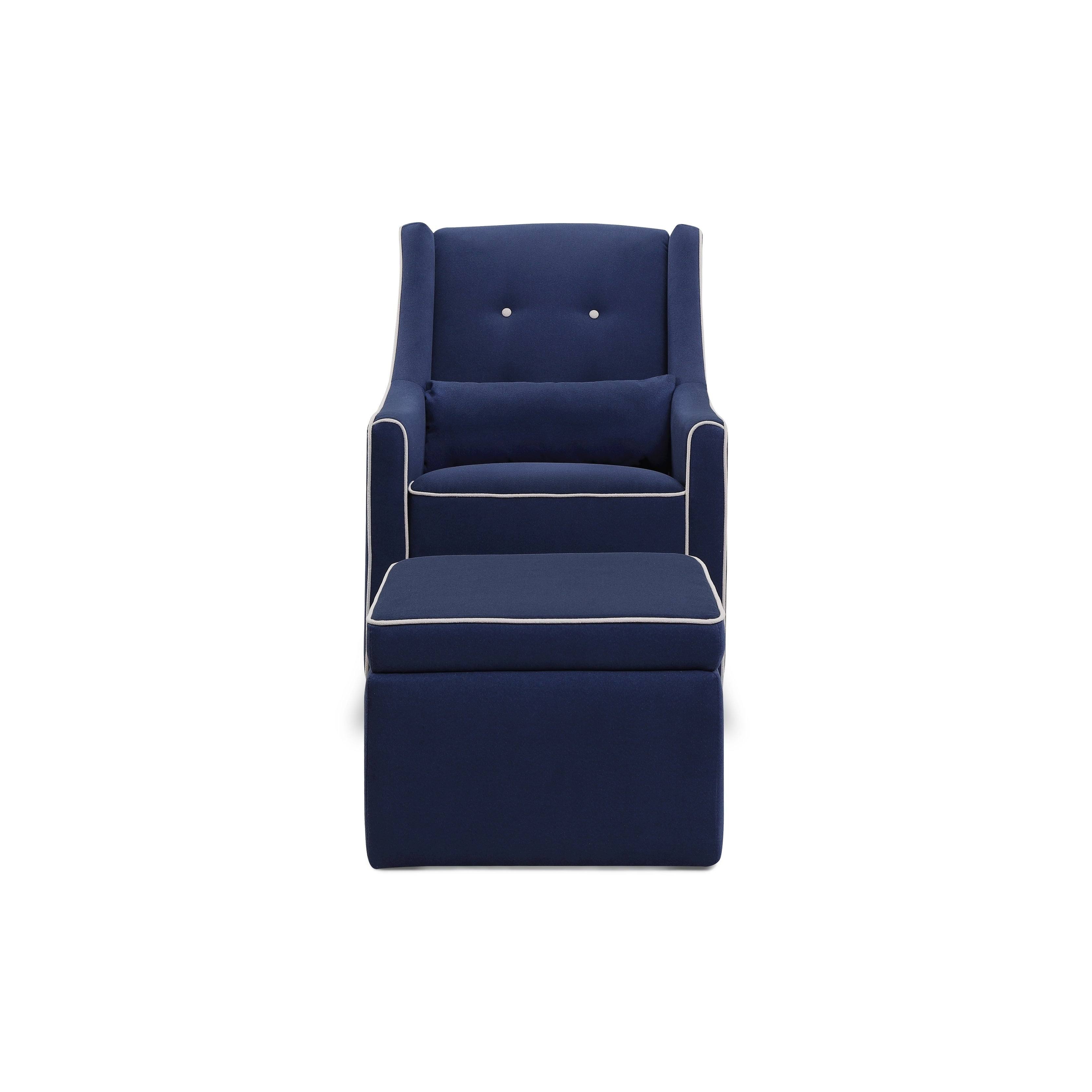 Davinci Owen Swivel Glider and Storage Ottoman Navy with Cream Wellnestcares