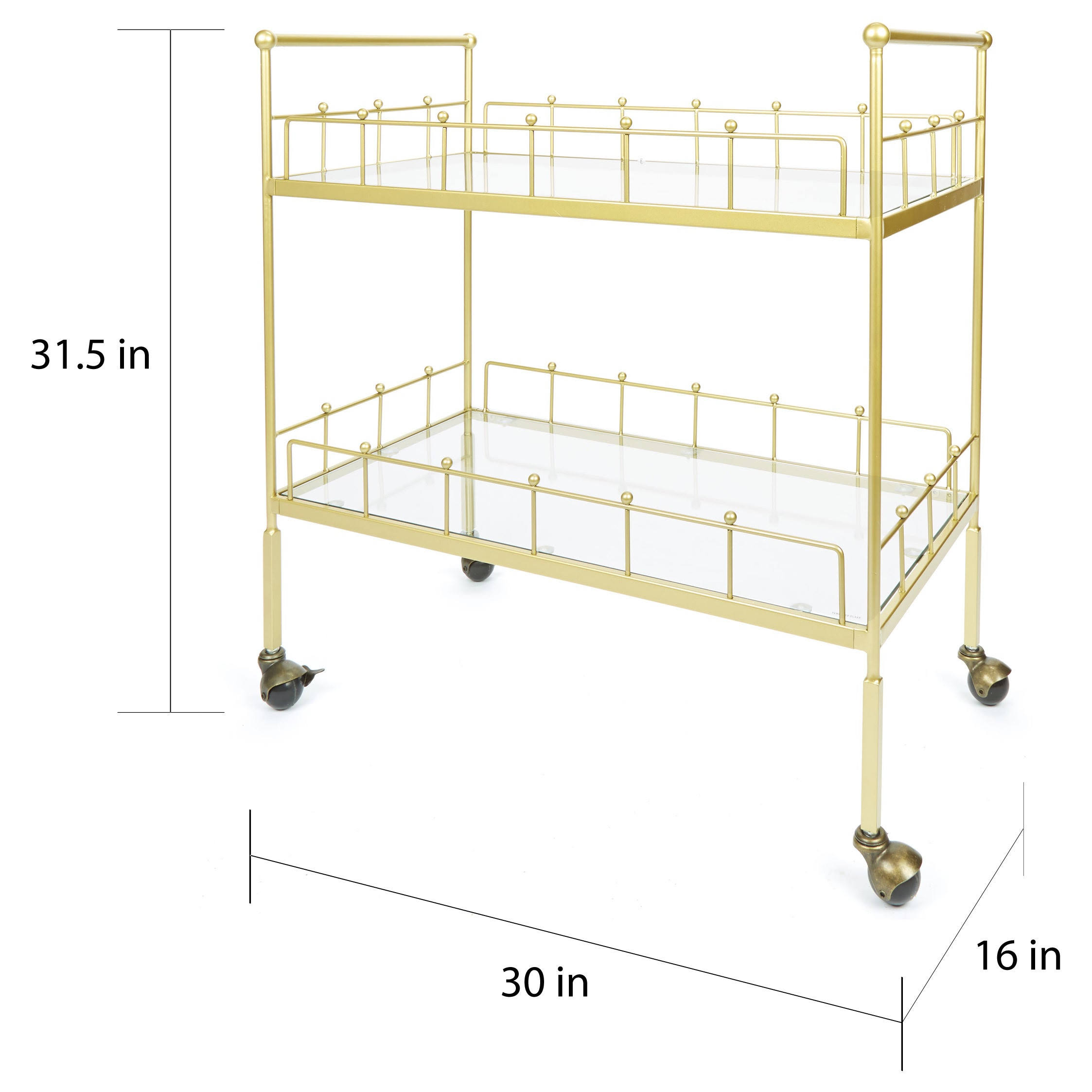 Silverwood Fitz 2-Tier Rectangular Serving Cart in Gold - Wellnestcares