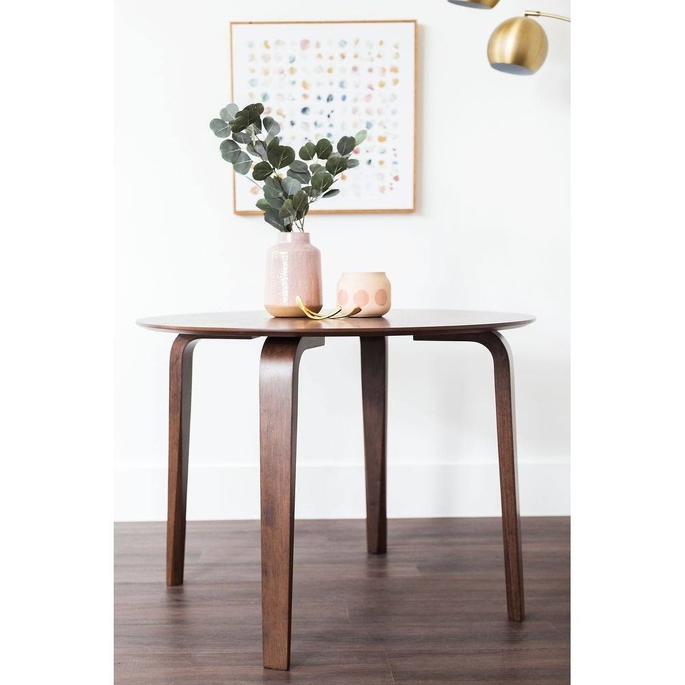 Edloe Finch Yumi MidCentury Modern Round Dining Table Kitchen, Walnut