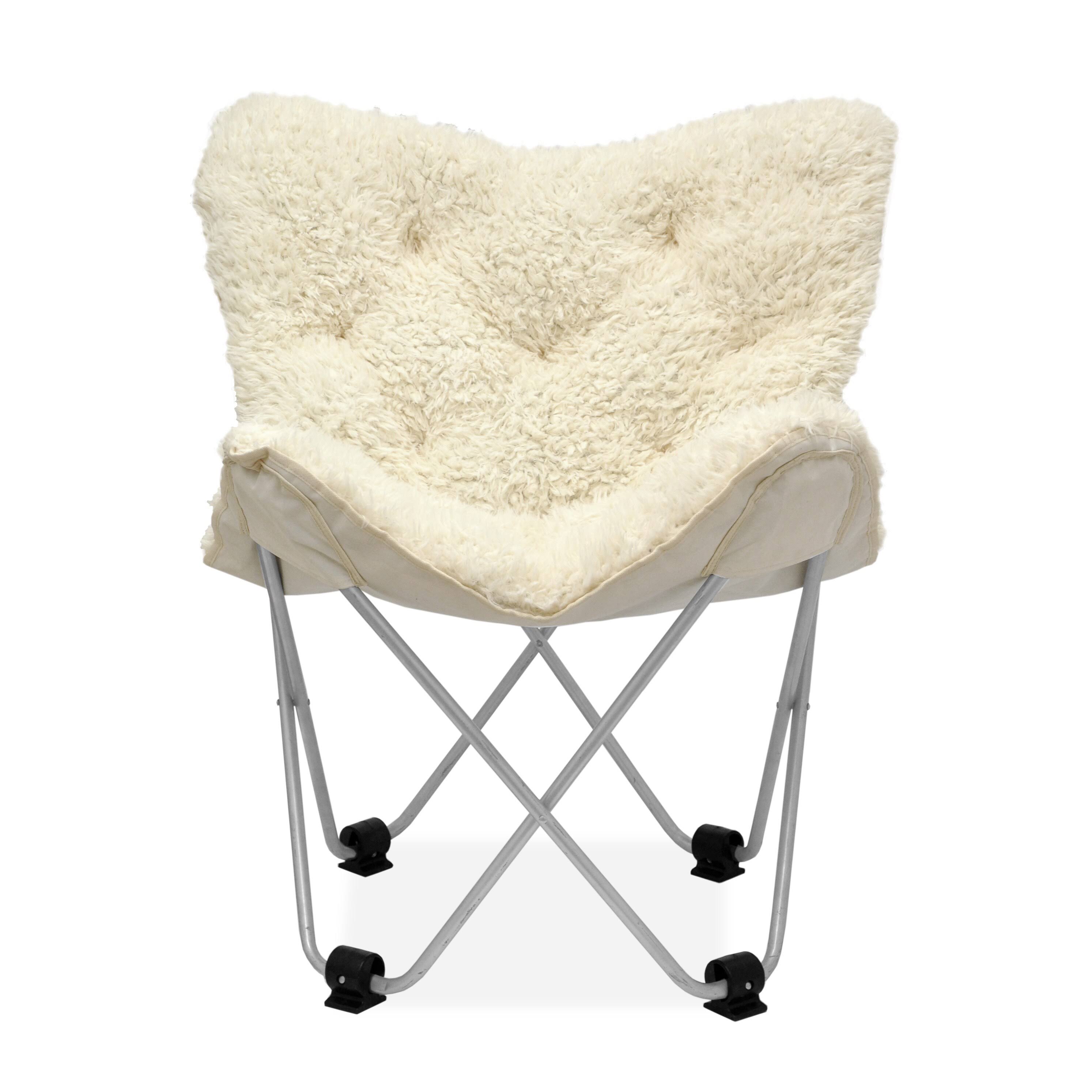 Mongolian fur butterfly chair in white