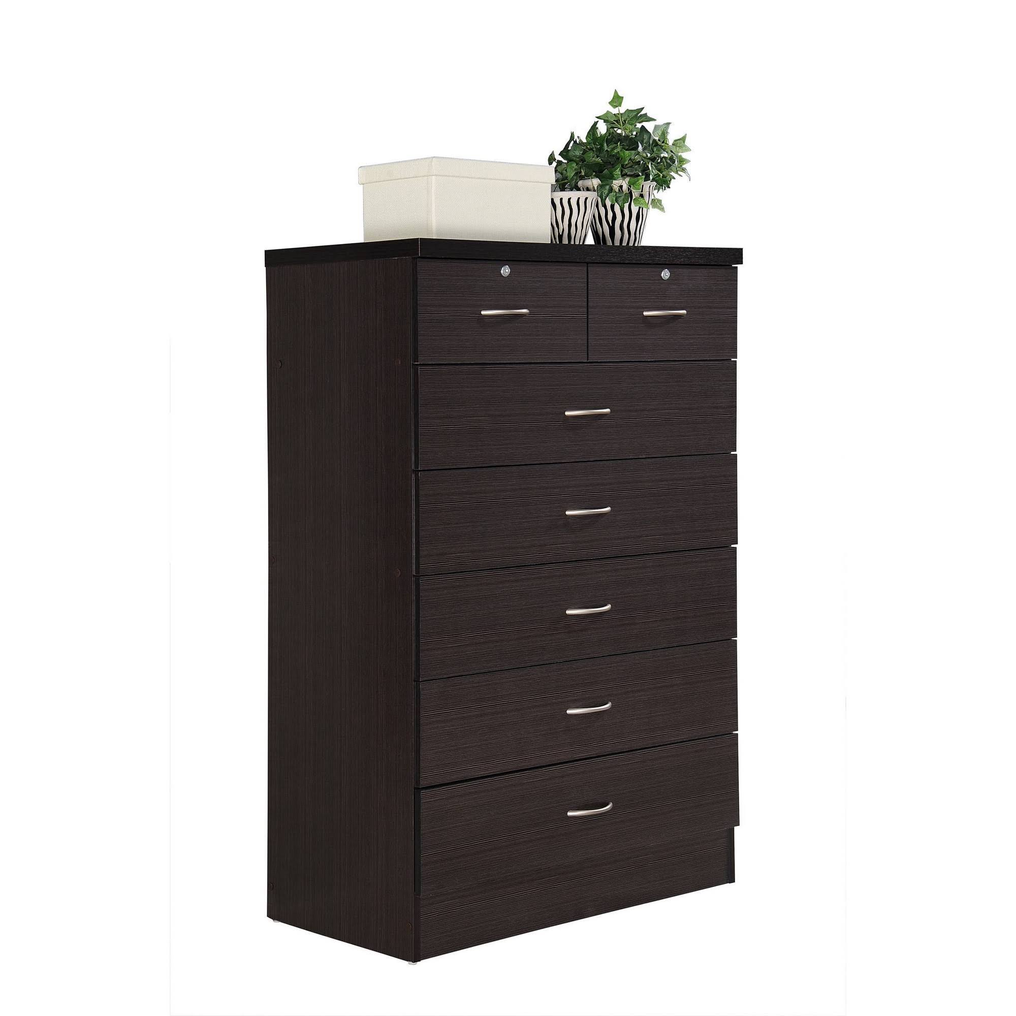 7 Drawer Chest with Locks on 2 Top Drawers in Chocolate Hodedah