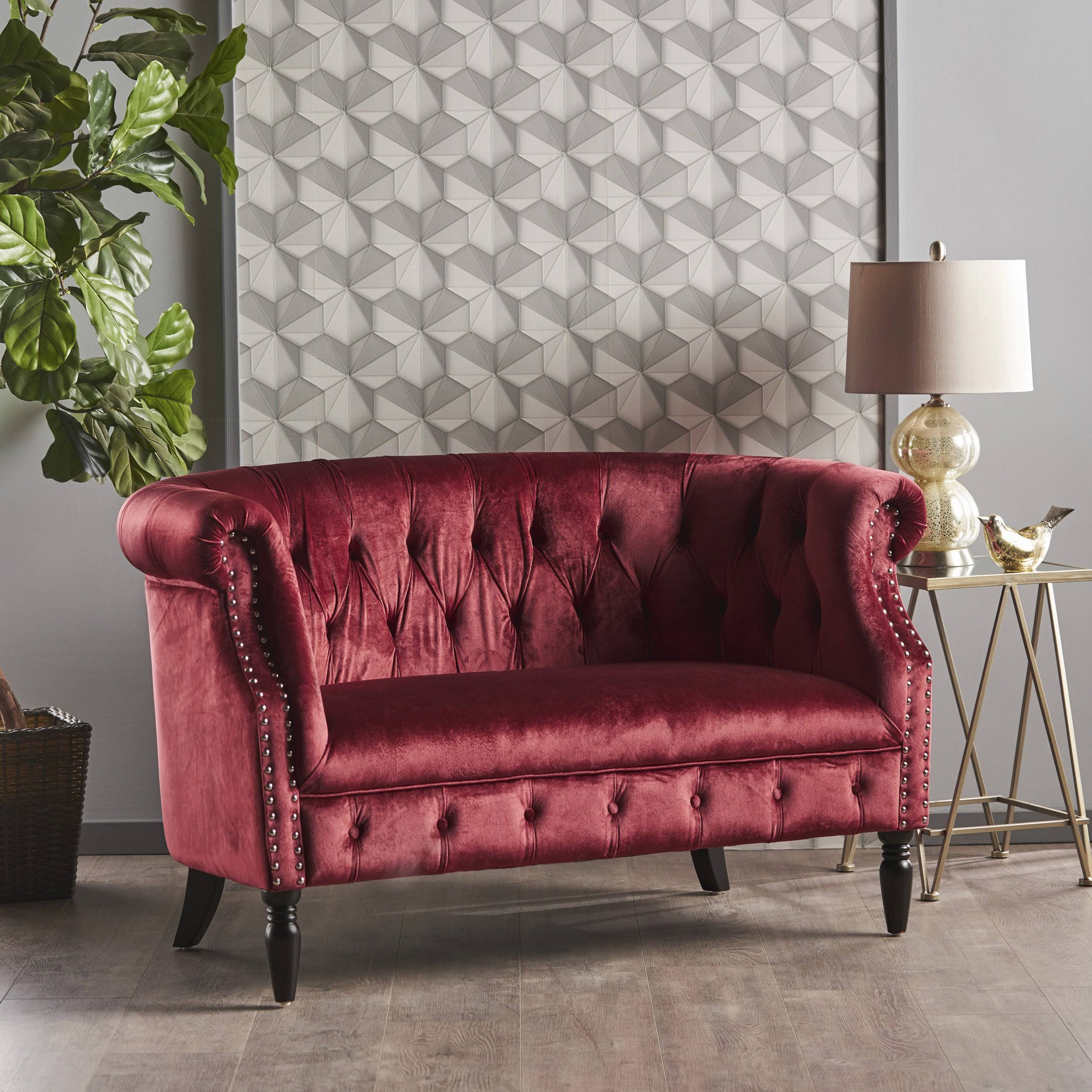 Melaina Tufted Scroll Arm Velvet Loveseat Wellnestcares