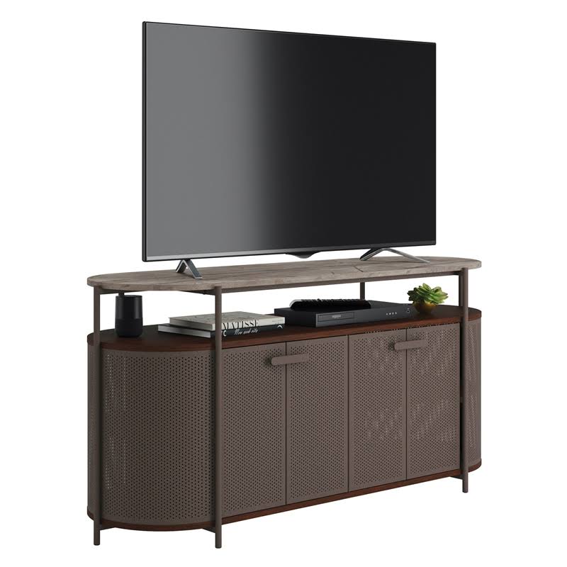 Sauder Radial Modern Metal TV Stand with Faux Stone Top - Wellnestcares