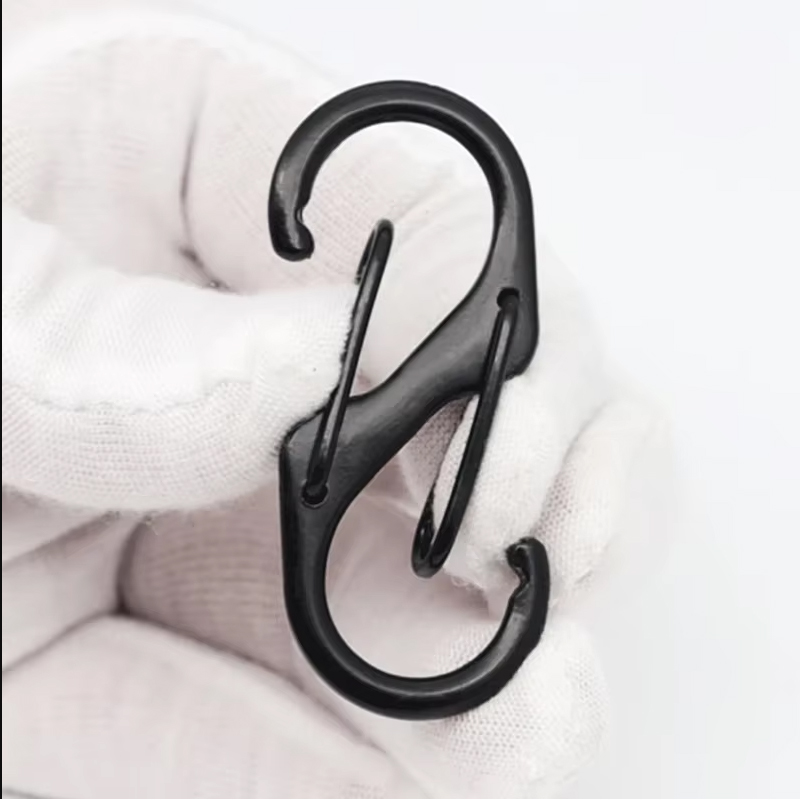 Stainless Steel S-Type Carabiner with Lock Mini Keychain Anti-Theft Hook for Outdoor Camping Backpack Buckle Key Lock Tool