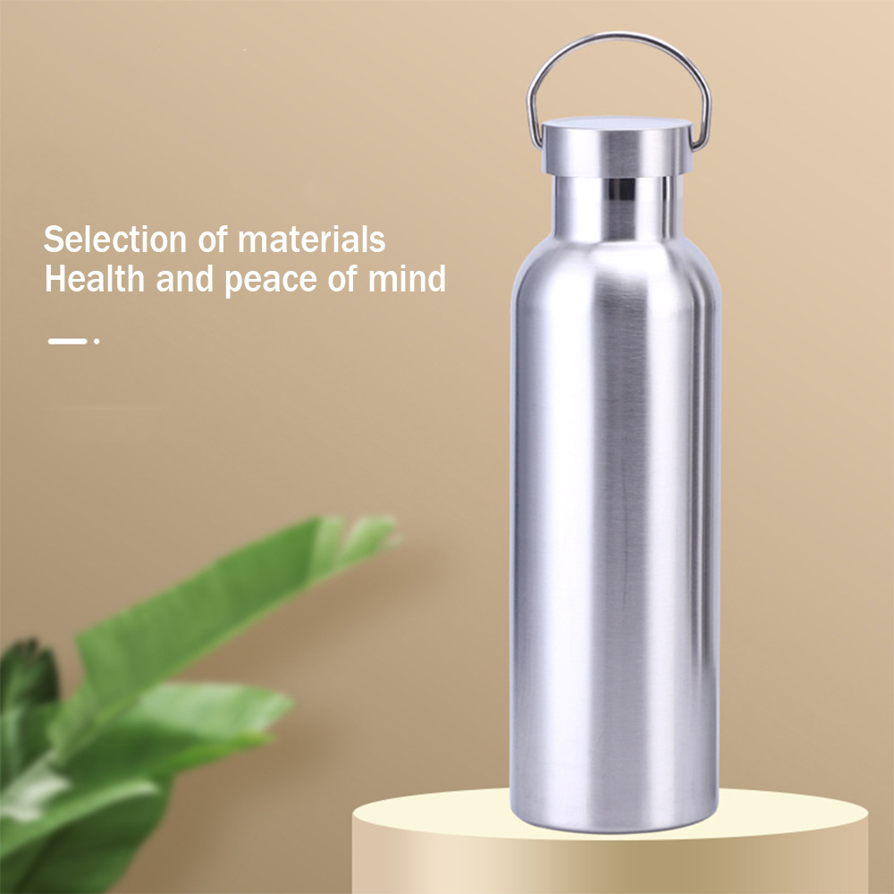 Large-mouth outdoor sports bottle double-layer stainless steel all-steel kettle steel natural color outdoor portable sports water bottle