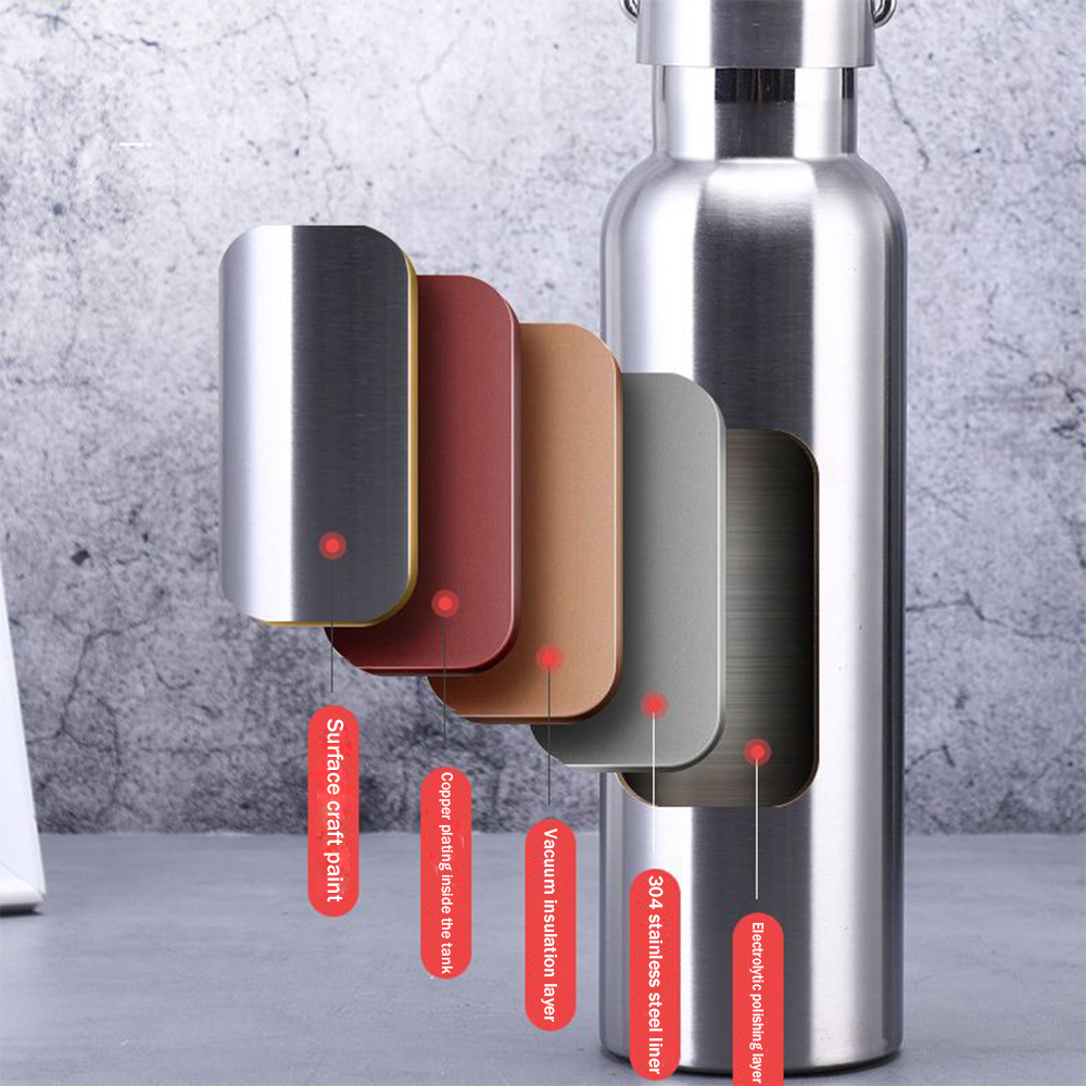 Wholesale large-mouth outdoor sports bottle double-layer stainless steel all-steel kettle steel natural color outdoor portable sports water bottle