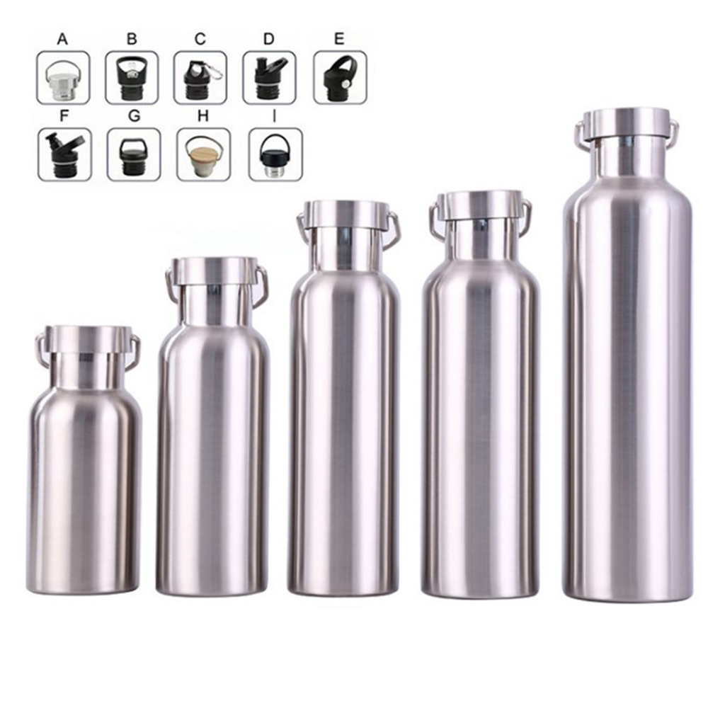 Wholesale large-mouth outdoor sports bottle double-layer stainless steel all-steel kettle steel natural color outdoor portable sports water bottle