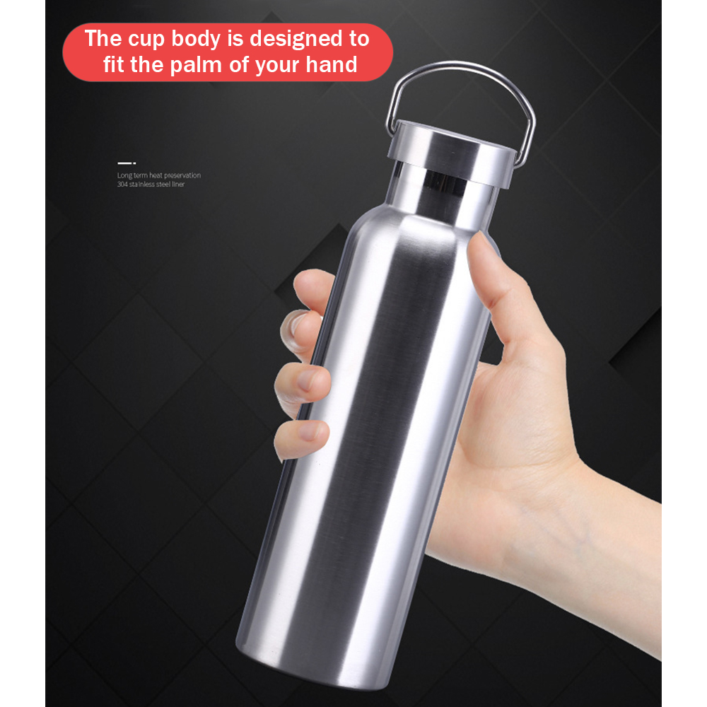 Wholesale large-mouth outdoor sports bottle double-layer stainless steel all-steel kettle steel natural color outdoor portable sports water bottle