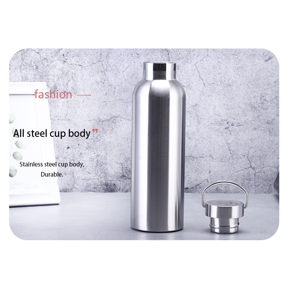 Wholesale large-mouth outdoor sports bottle double-layer stainless steel all-steel kettle steel natural color outdoor portable sports water bottle