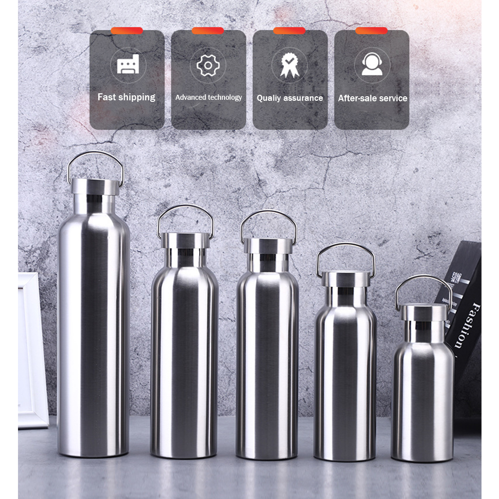 Wholesale large-mouth outdoor sports bottle double-layer stainless steel all-steel kettle steel natural color outdoor portable sports water bottle