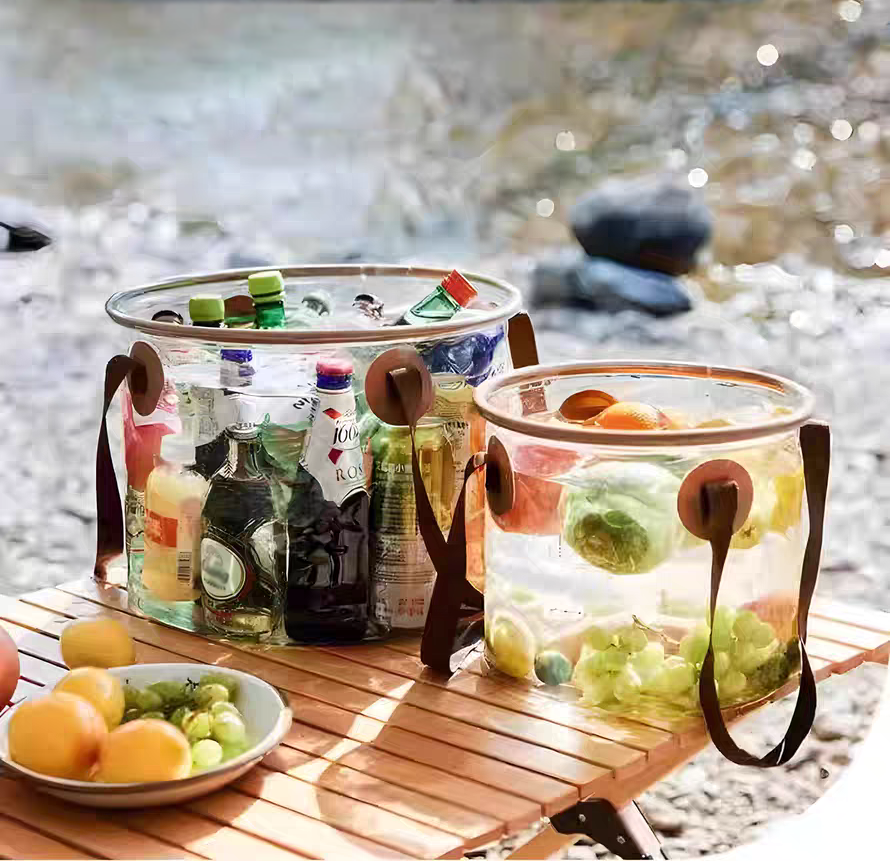 12 Liter Clear Plastic Water Container Storage Bag Portable Foldable Camping Hiking Boating Fishing Folding Ice Bucket