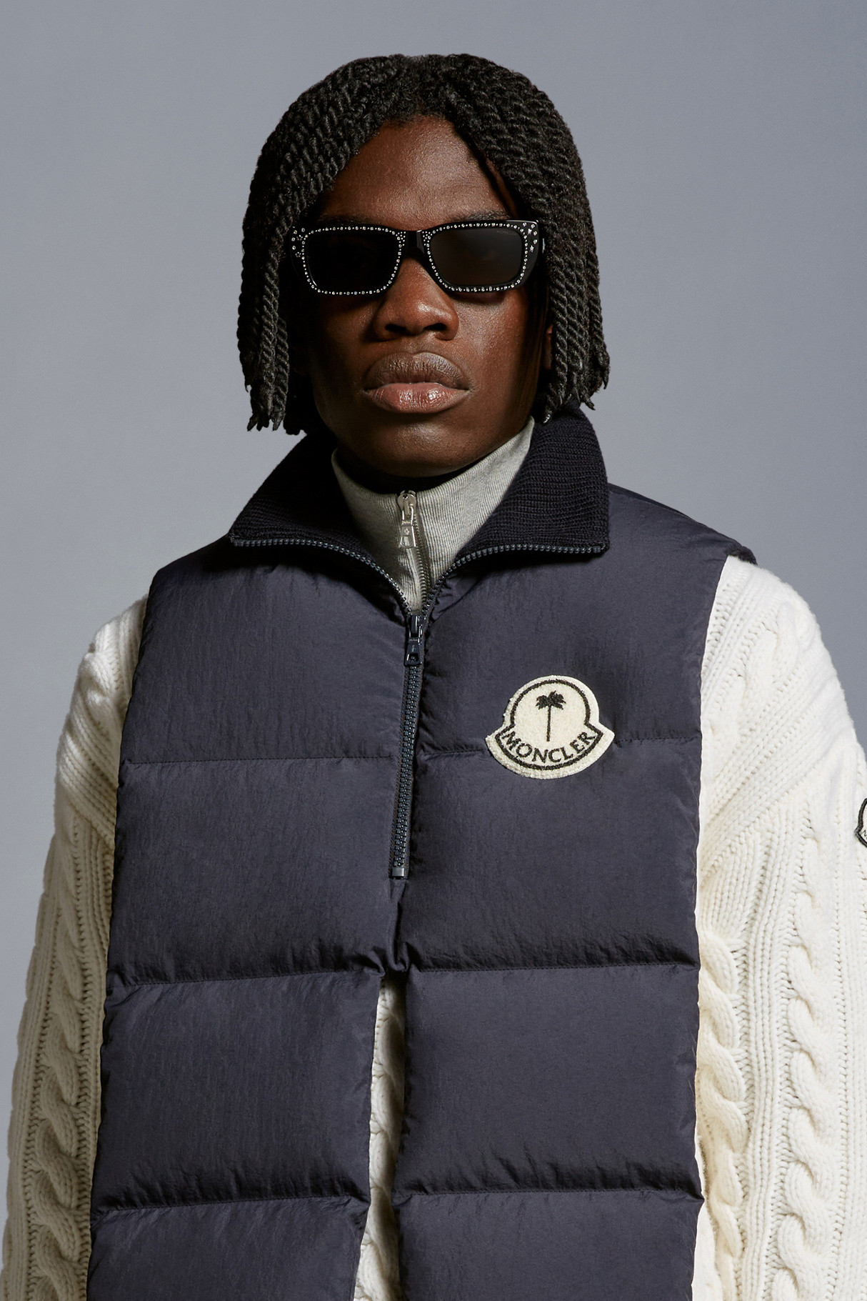 Crystal-Encrusted Rectangular Sunglasses