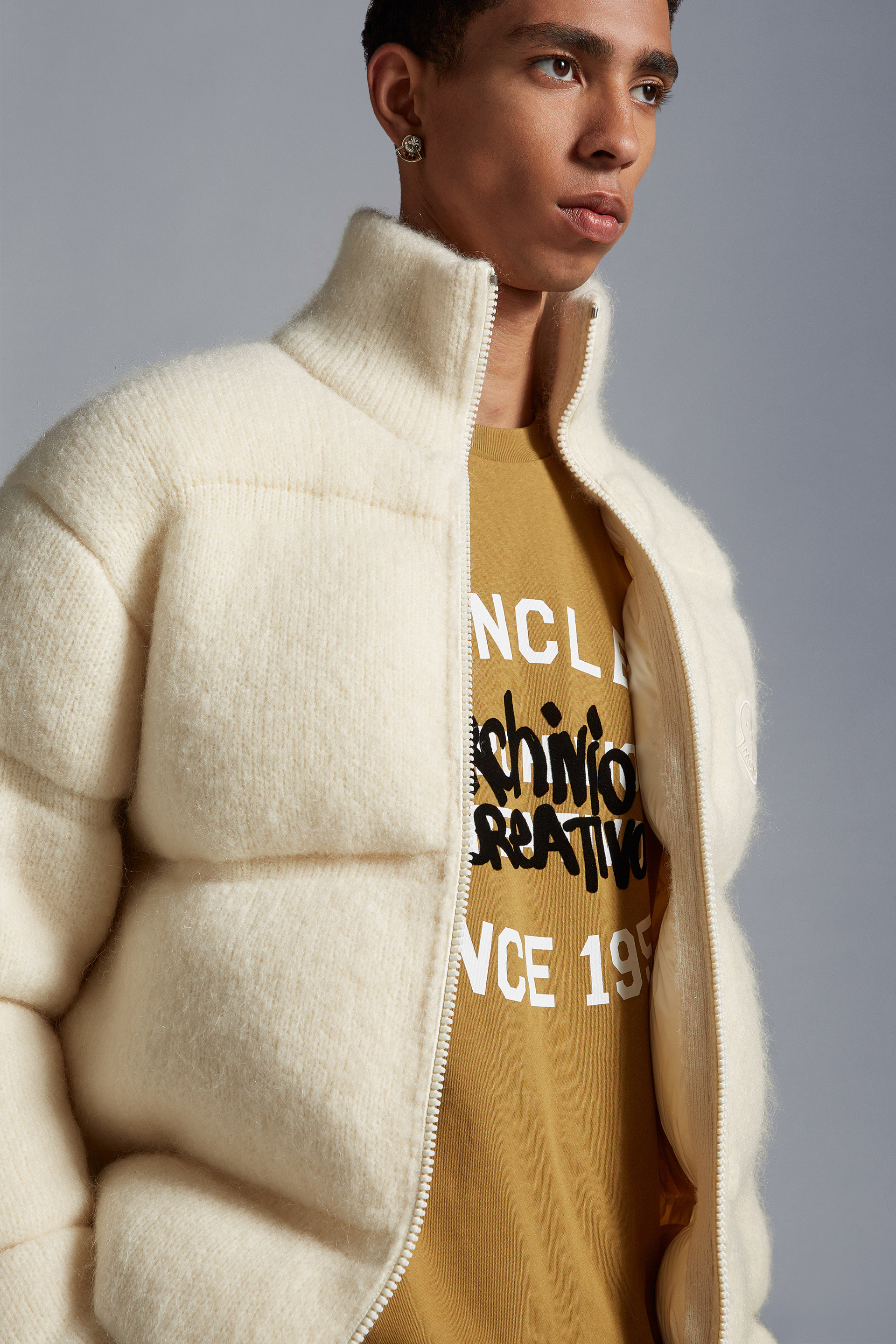 Padded Mohair & Wool Zip-Up Cardigan