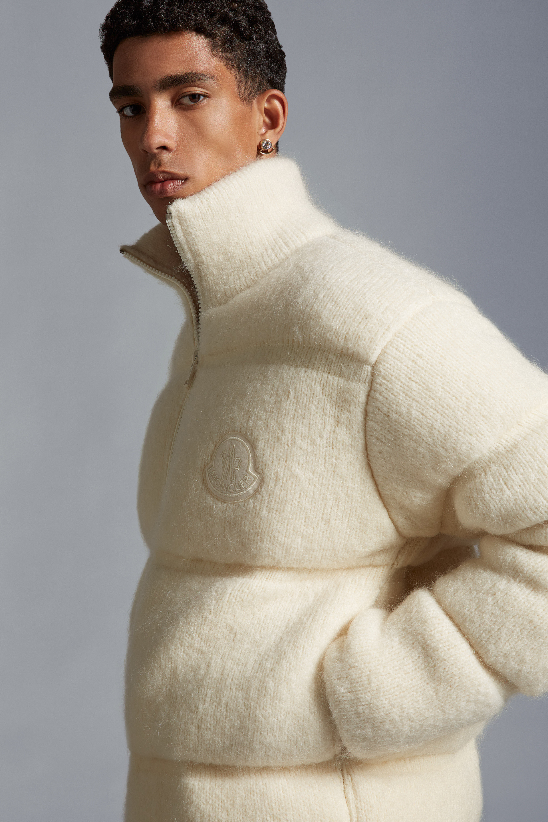 Padded Mohair & Wool Zip-Up Cardigan