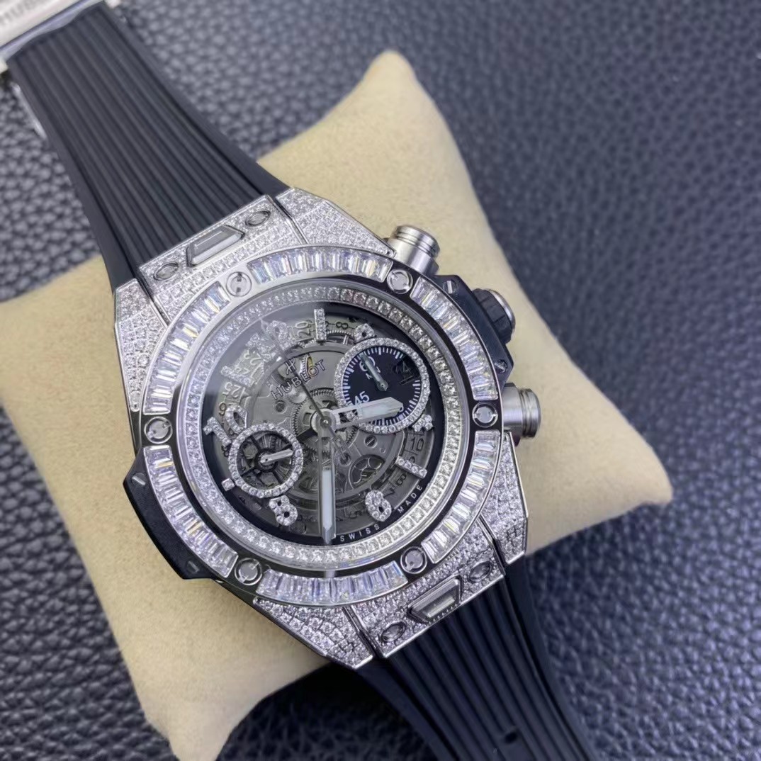 Super clone 1:1 Hublot big bang series diamond model Unico hub 1280 automatic winding chronograph movement 44mm, all functions are 100% perfectly realized