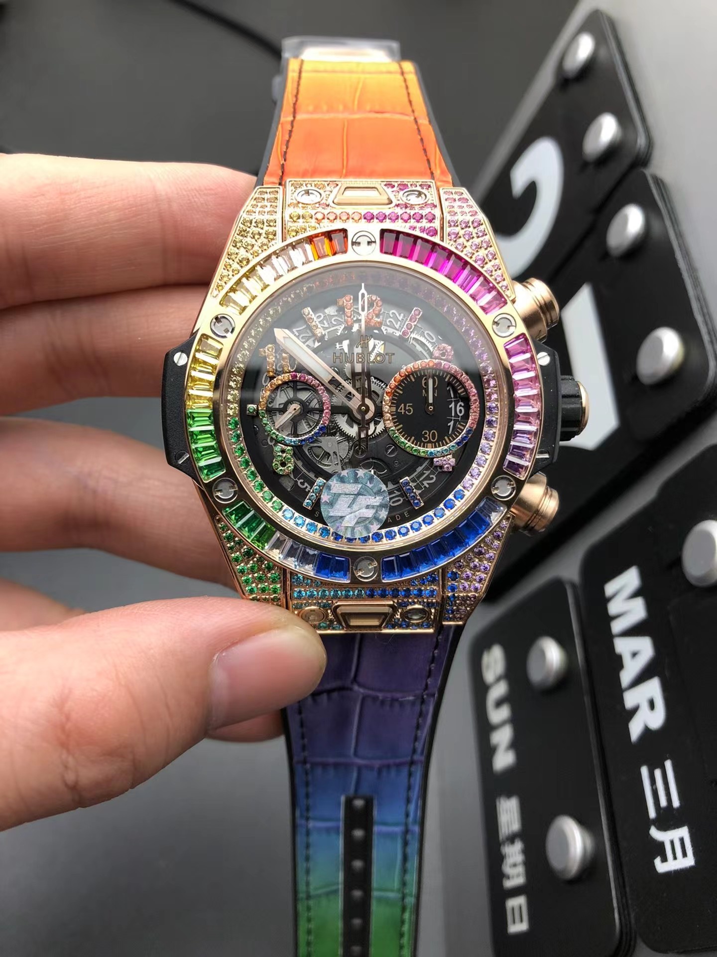 Super clone 1:1 Hublot Big Bang Unico 42mm 441.ox.9910.LR.0999 rainbow diamond watch