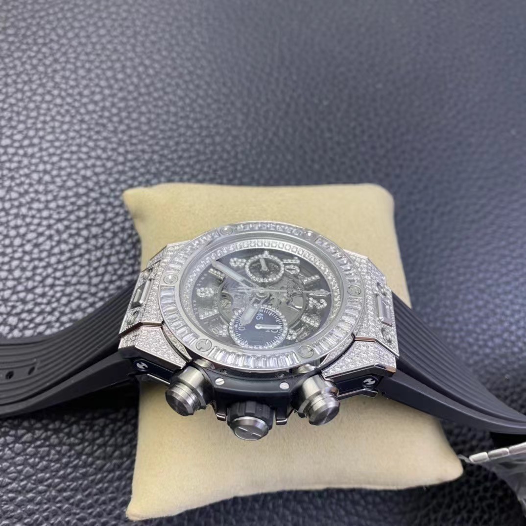 Super clone 1:1 Hublot big bang series diamond model Unico hub 1280 automatic winding chronograph movement 44mm, all functions are 100% perfectly realized