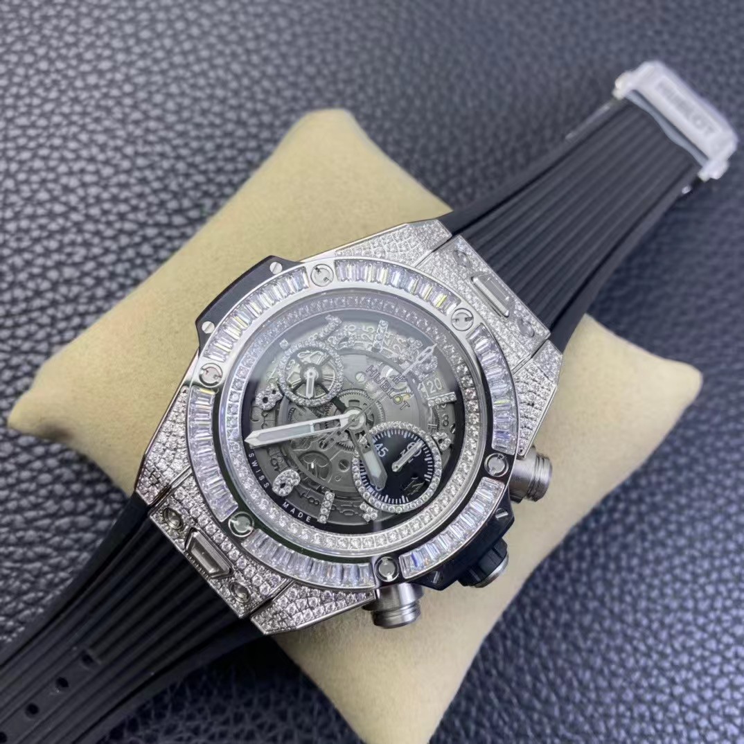 Super clone 1:1 Hublot big bang series diamond model Unico hub 1280 automatic winding chronograph movement 44mm, all functions are 100% perfectly realized