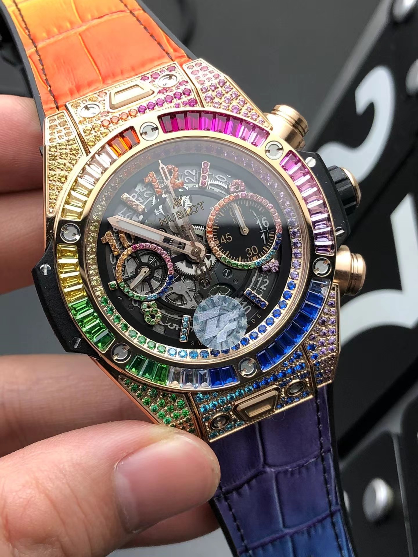 Super clone 1:1 Hublot Big Bang Unico 42mm 441.ox.9910.LR.0999 rainbow diamond watch