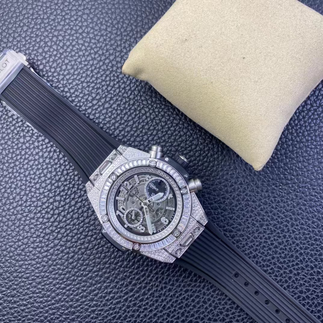 Super clone 1:1 Hublot big bang series diamond model Unico hub 1280 automatic winding chronograph movement 44mm, all functions are 100% perfectly realized