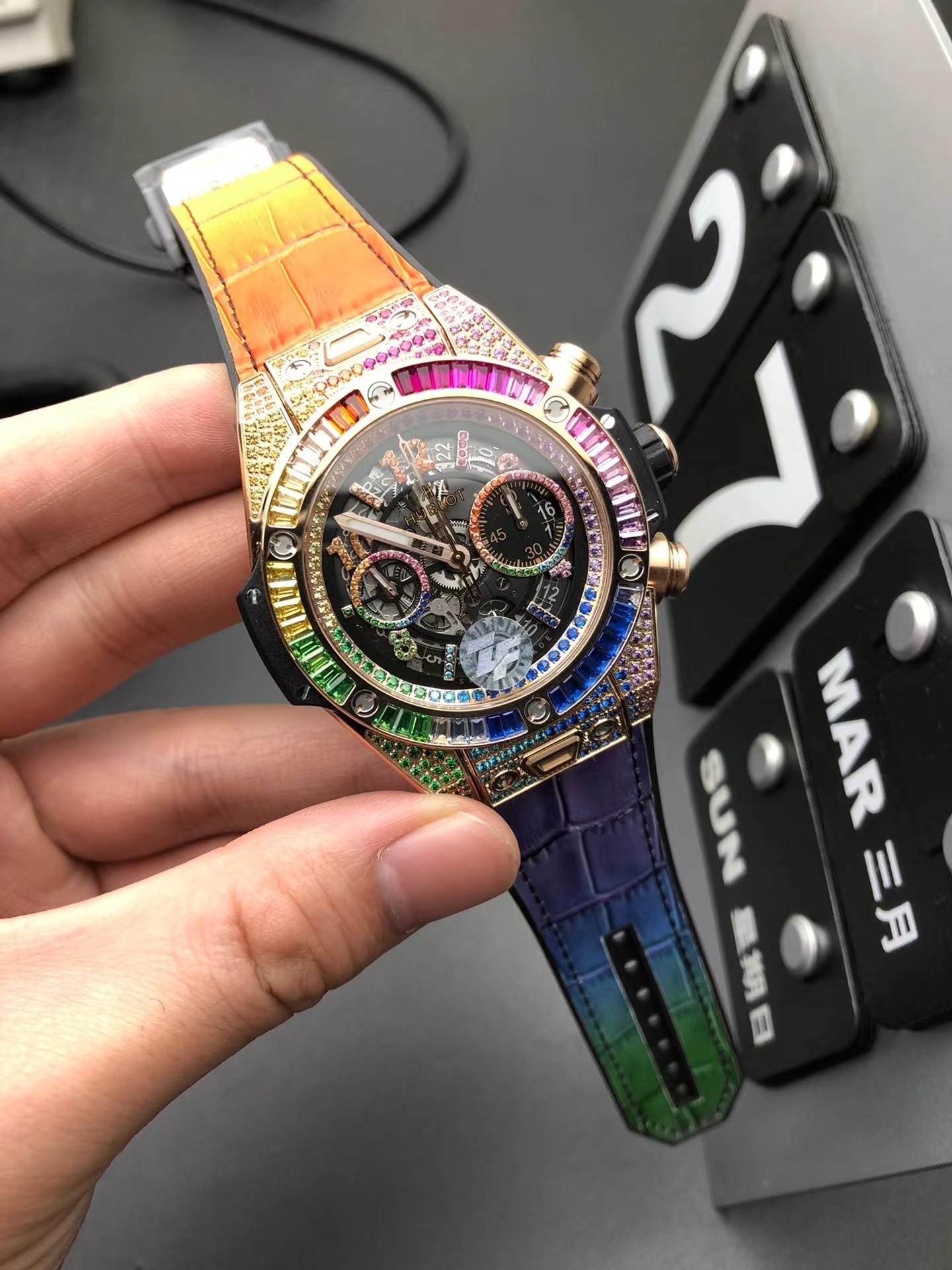 Super clone 1:1 Hublot Big Bang Unico 42mm 441.ox.9910.LR.0999 rainbow diamond watch