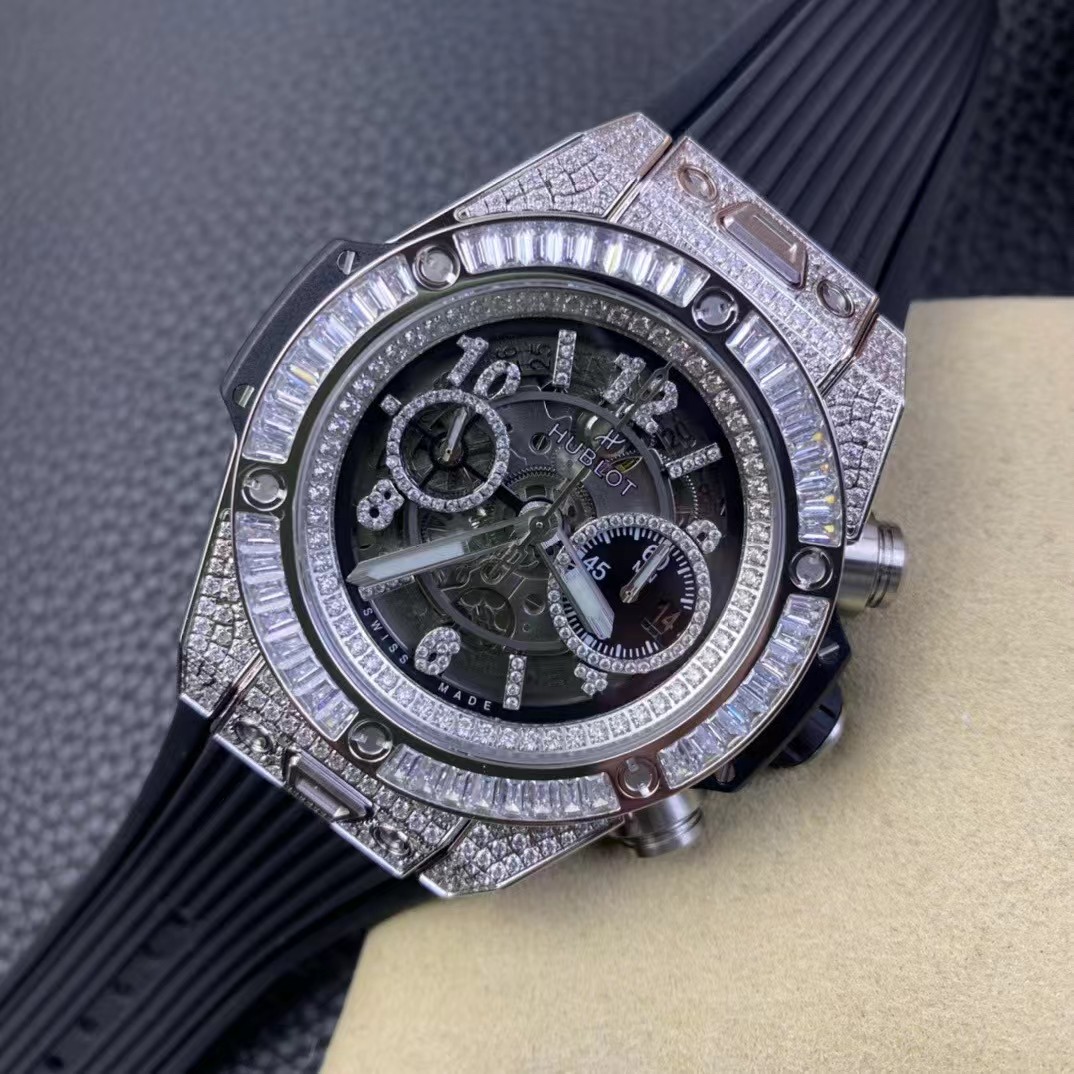 Super clone 1:1 Hublot big bang series diamond model Unico hub 1280 automatic winding chronograph movement 44mm, all functions are 100% perfectly realized