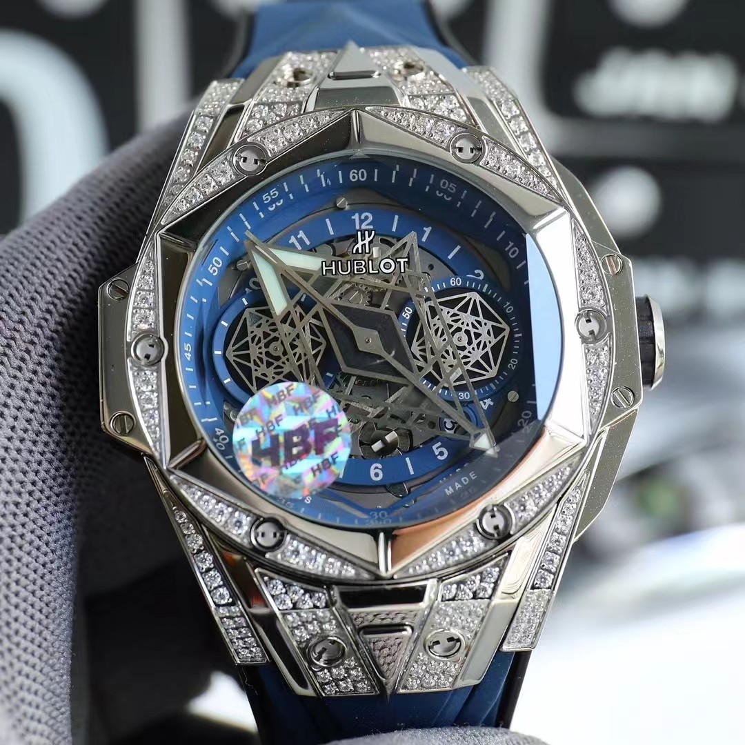 Super clone 1:1 Hublot big bang sang bleu ii tattoo watch hbf  factory