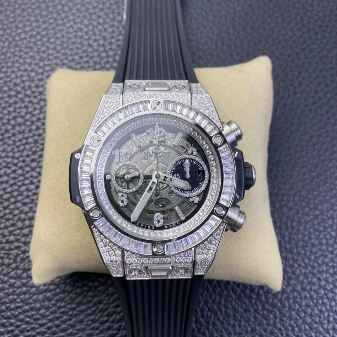 Super clone 1:1 Hublot big bang series diamond model Unico hub 1280 automatic winding chronograph movement 44mm, all functions are 100% perfectly realized