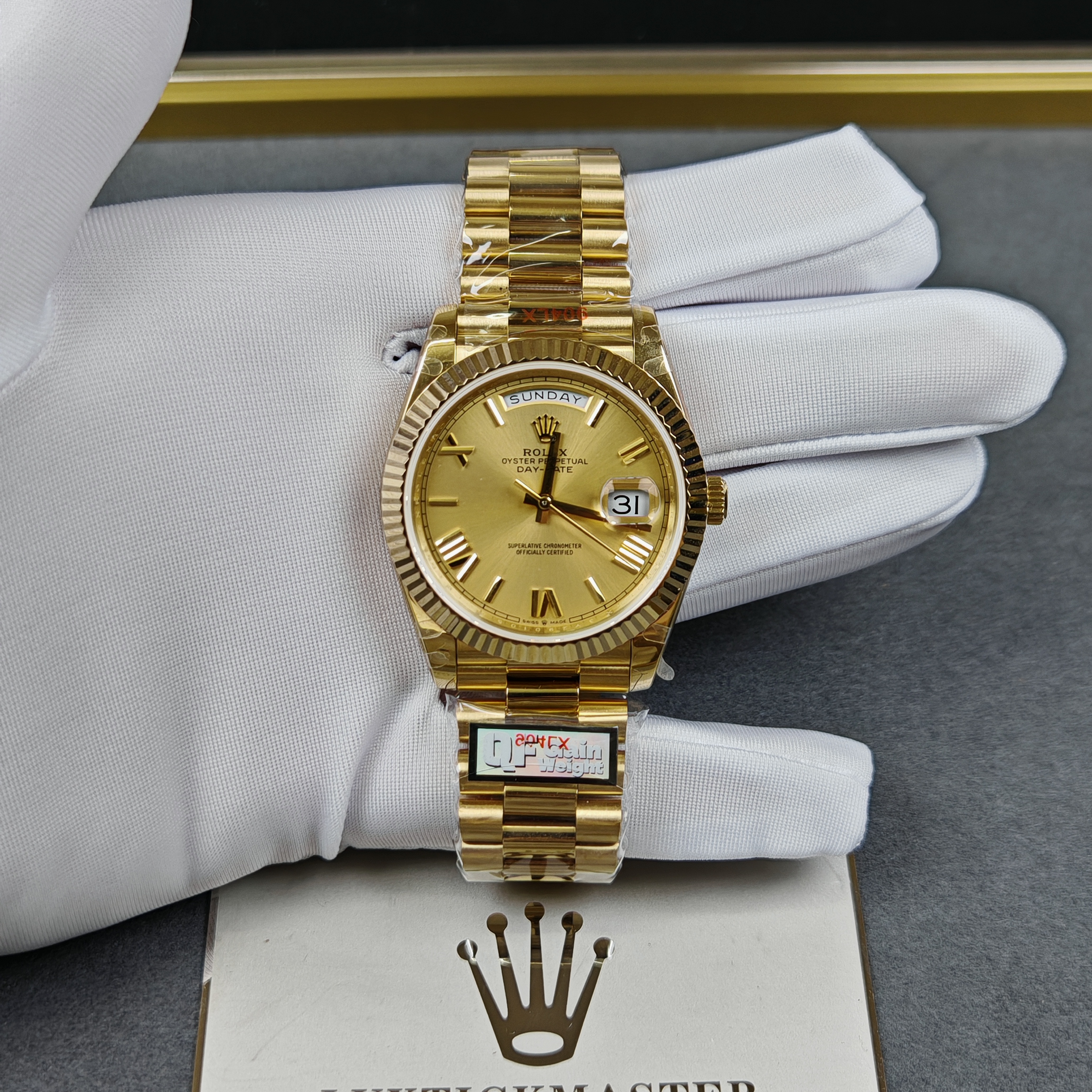 Rolex Day-Date m228238-0006 Yellow gold with Gold Dial(Roman Numerals) President bracelet (40mm) Super Clone