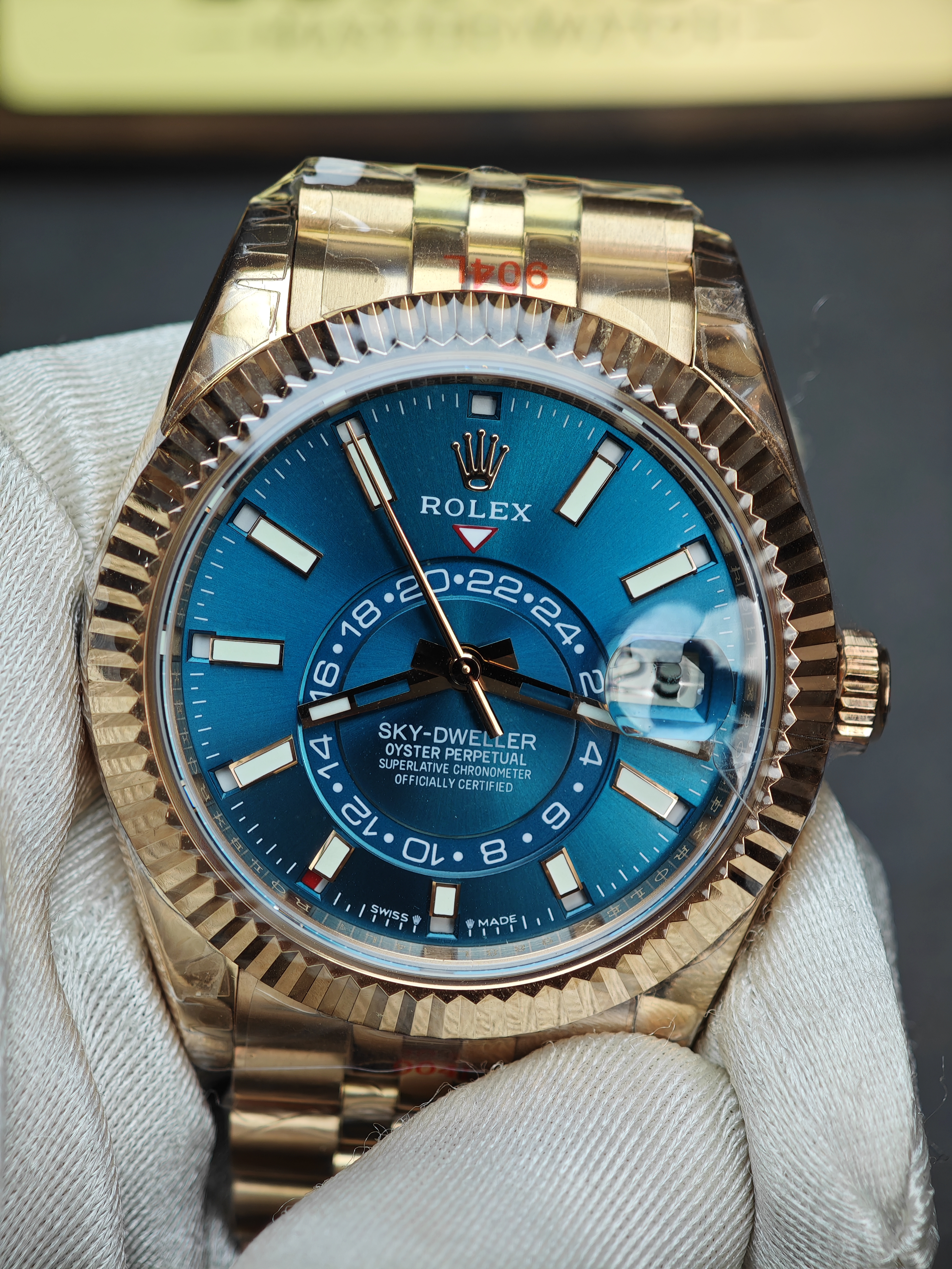 Super Clone Rolex 1:1  Sky Dweller 42MM Blue Dial Rose Gold Jubilee Mens Watch 336935