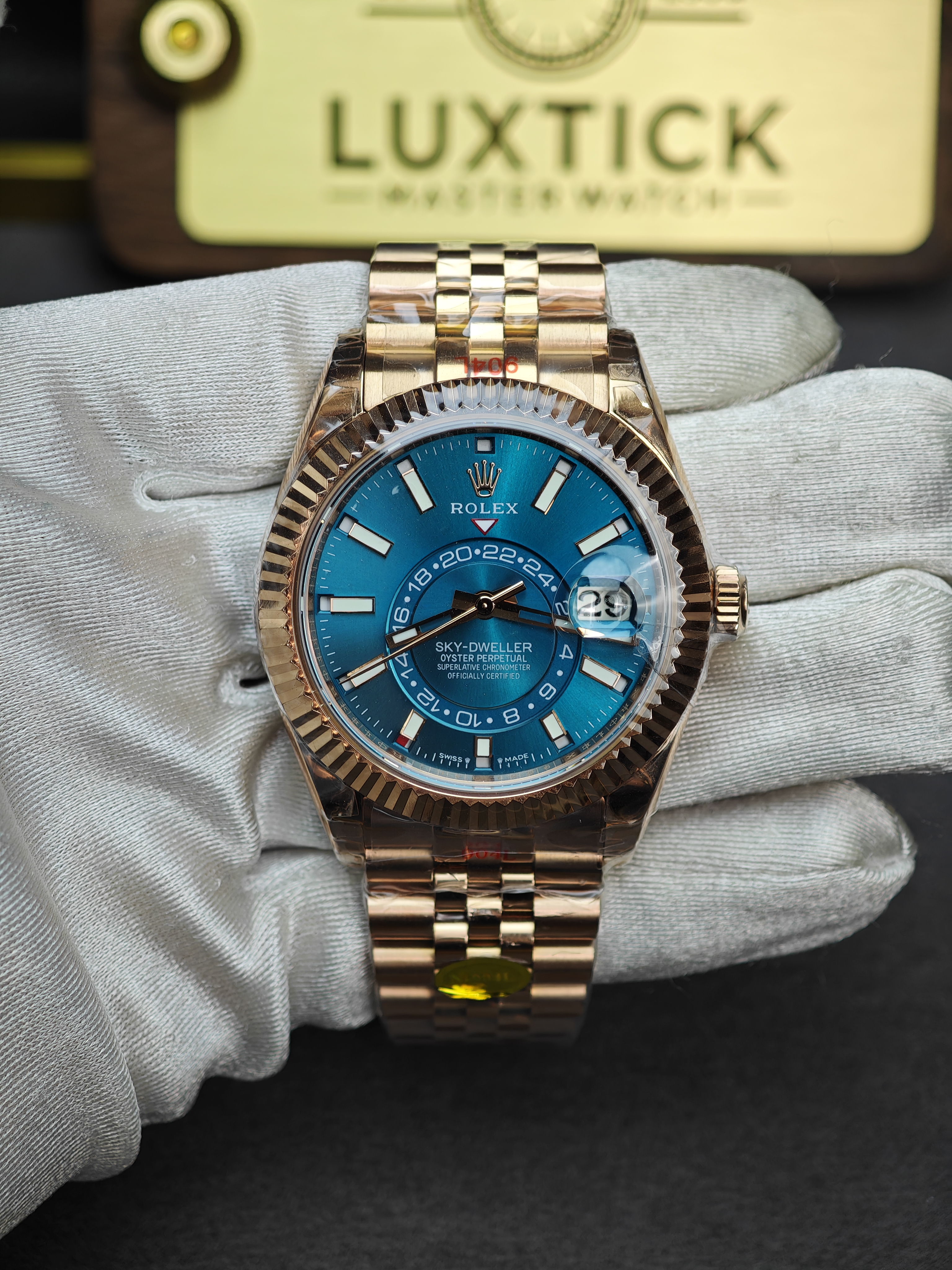 Super Clone Rolex 1:1  Sky Dweller 42MM Blue Dial Rose Gold Jubilee Mens Watch 336935