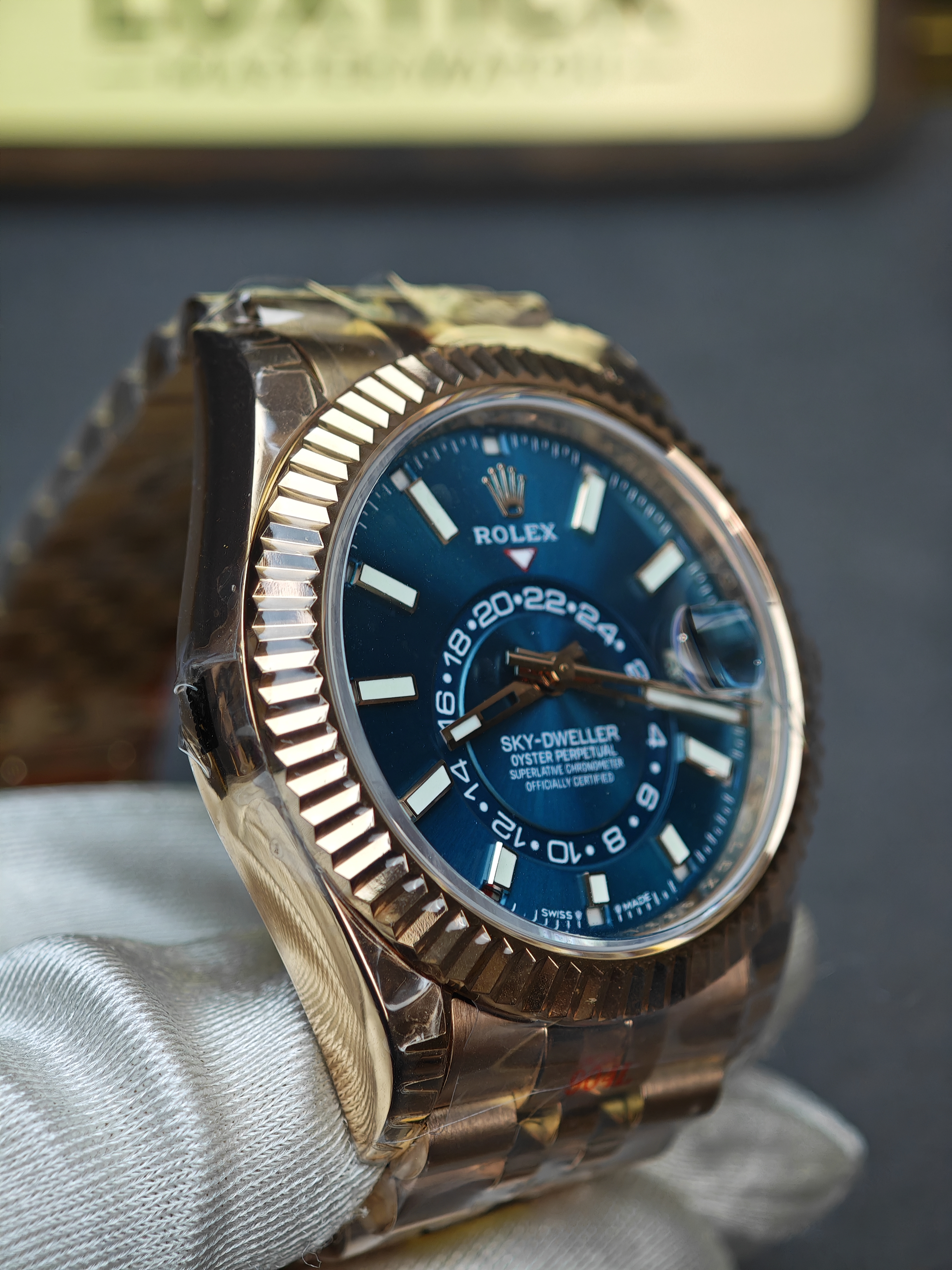 Super Clone Rolex 1:1  Sky Dweller 42MM Blue Dial Rose Gold Jubilee Mens Watch 336935