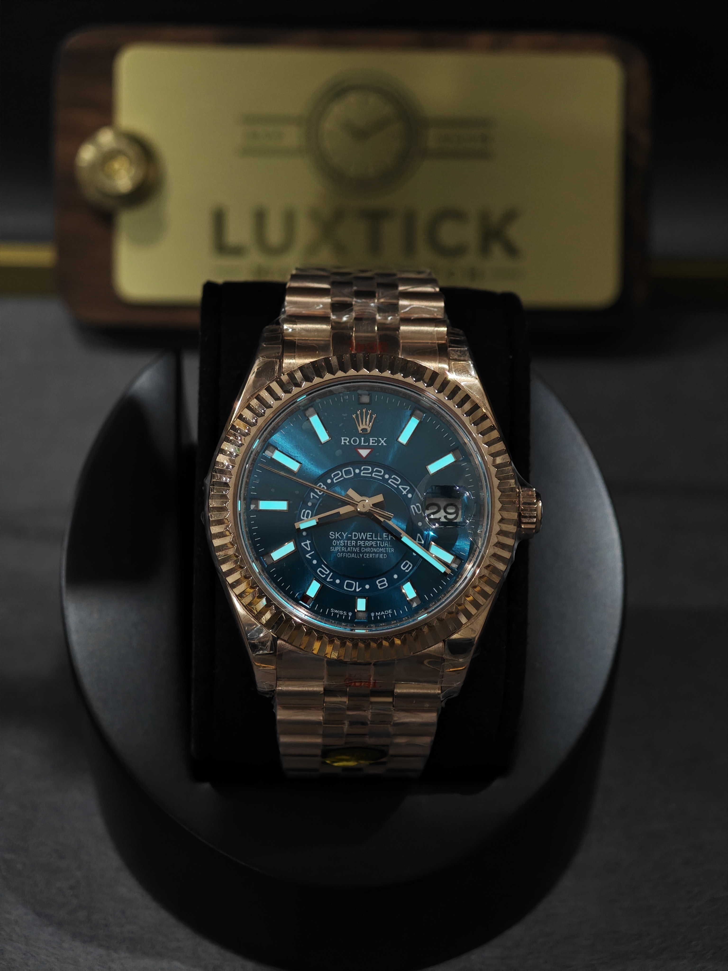 Super Clone Rolex 1:1  Sky Dweller 42MM Blue Dial Rose Gold Jubilee Mens Watch 336935