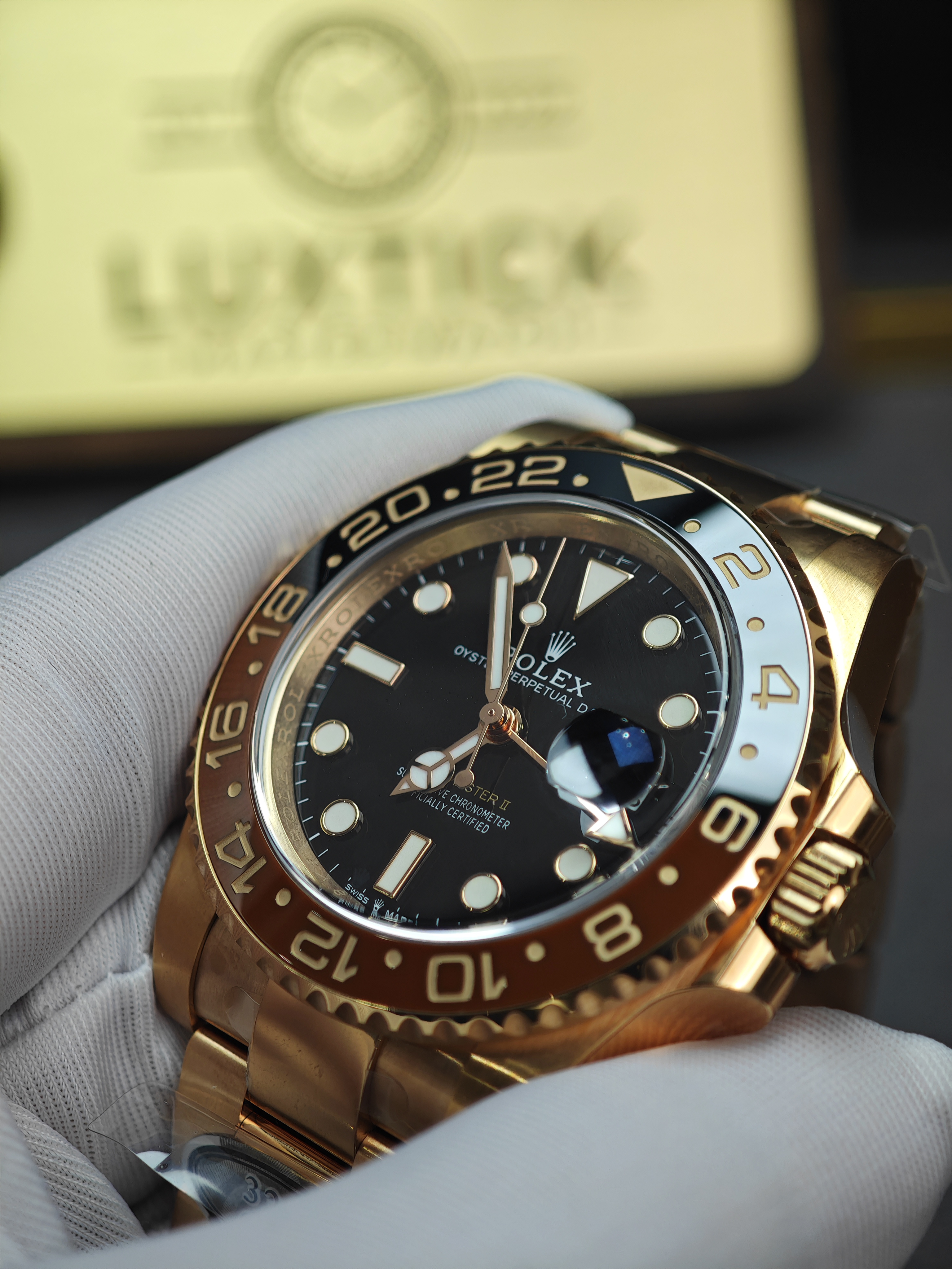 Rolex GMT Master II 126715CHNR-0001 Root Beer Full Rose gold 40mm Super Clone