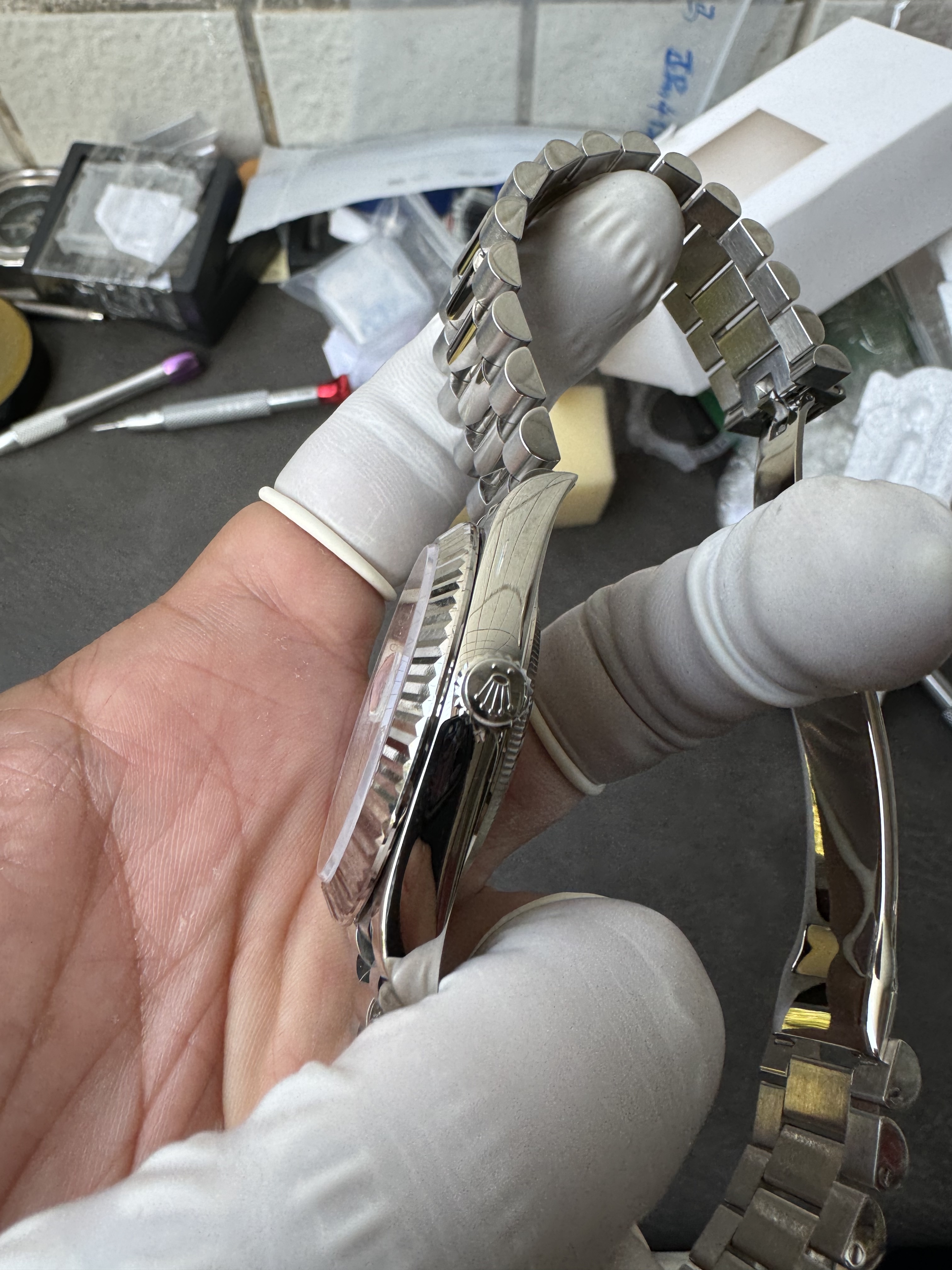 Super Clone Rolex 1:1 Day-Date 228239 Rainbow Markers Full Diamond Pave Dial Watch