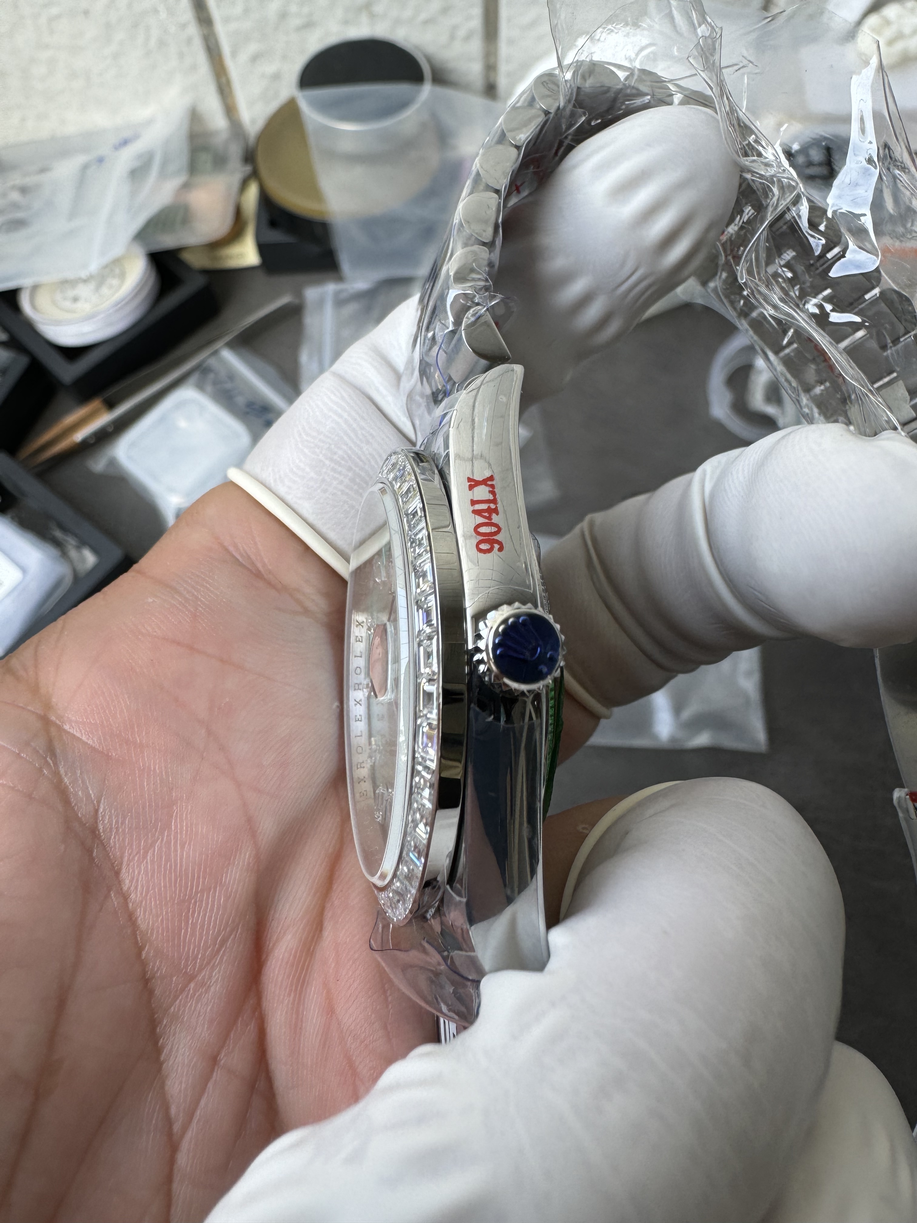 Super Clone Rolex 1:1 Day-Date 228206 Ice Blue Platinum Diamond Bezel Watch