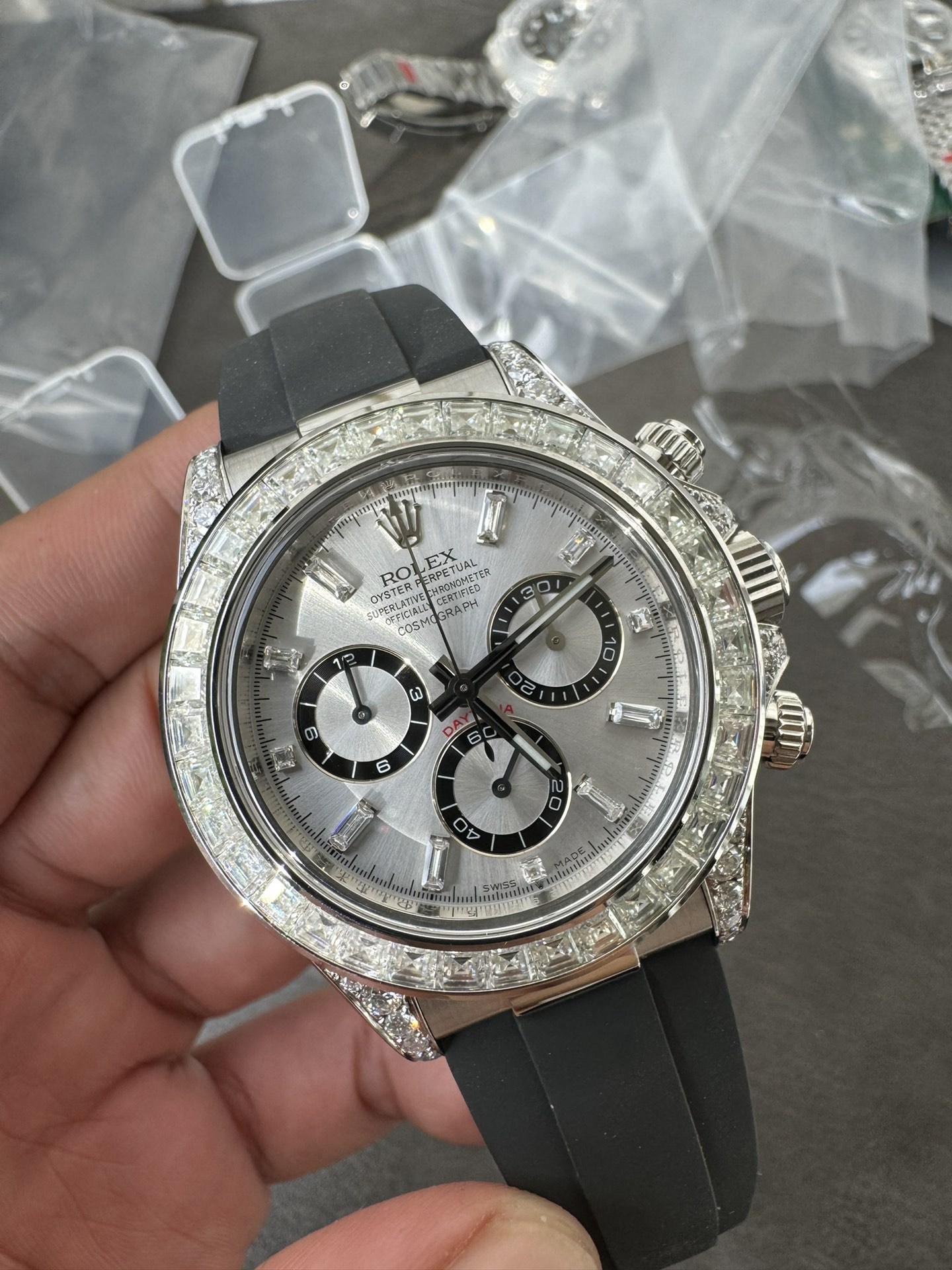 Super Clone Rolex 1:1 Daytona M126539TBR Ice Dial Diamond Bezel Oysterflex | 4131 Movement