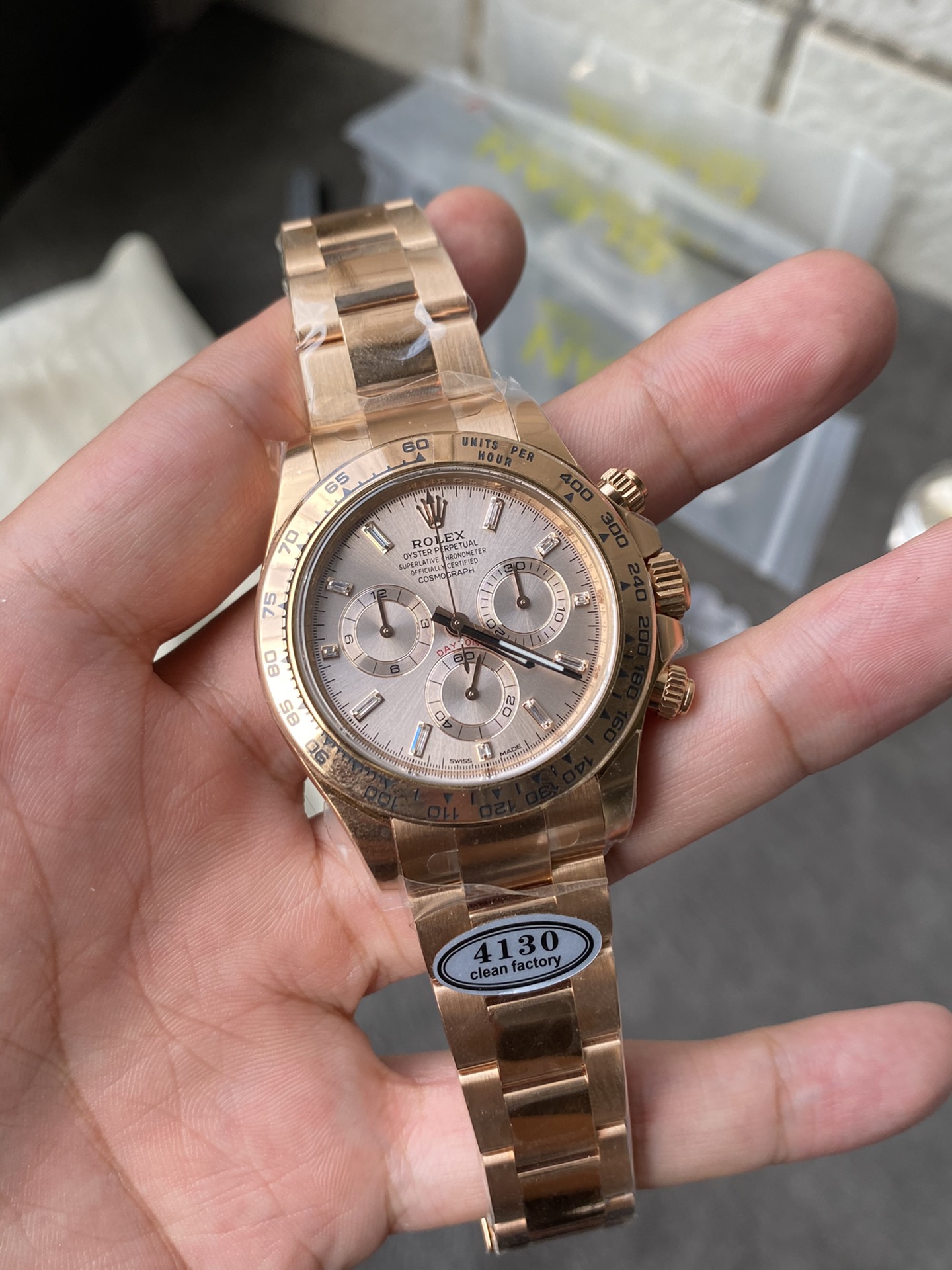 Super Clone Rolex 1:1 Daytona 116505 Rose Gold Sundust Dial – 4130 Movement