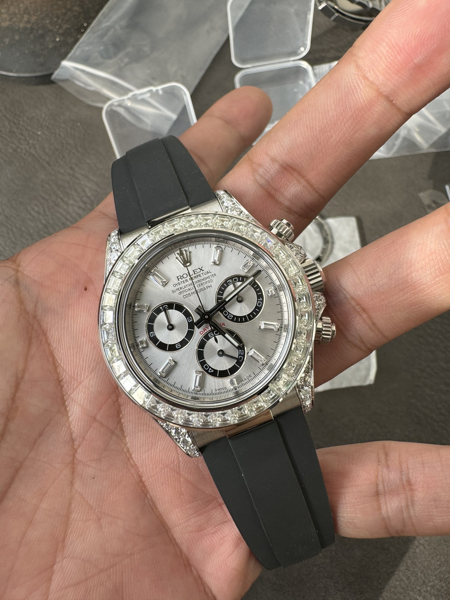 Super Clone Rolex 1:1 Daytona M126539TBR Ice Dial Diamond Bezel Oysterflex | 4131 Movement