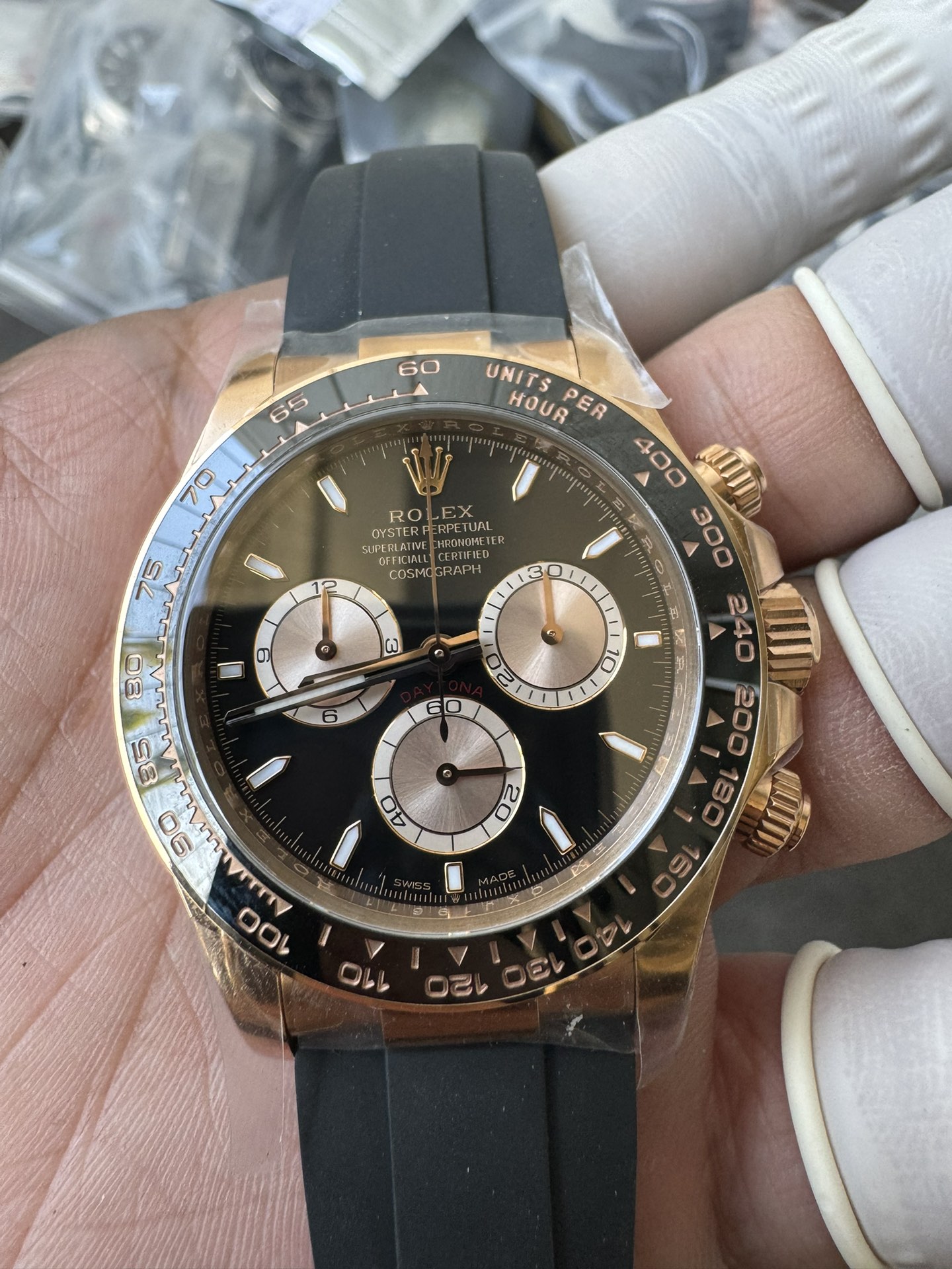 Super Clone Rolex 1:1 Daytona 116515LN Everose Gold Black Dial Ceramic Bezel on Oysterflex 4131 Movement