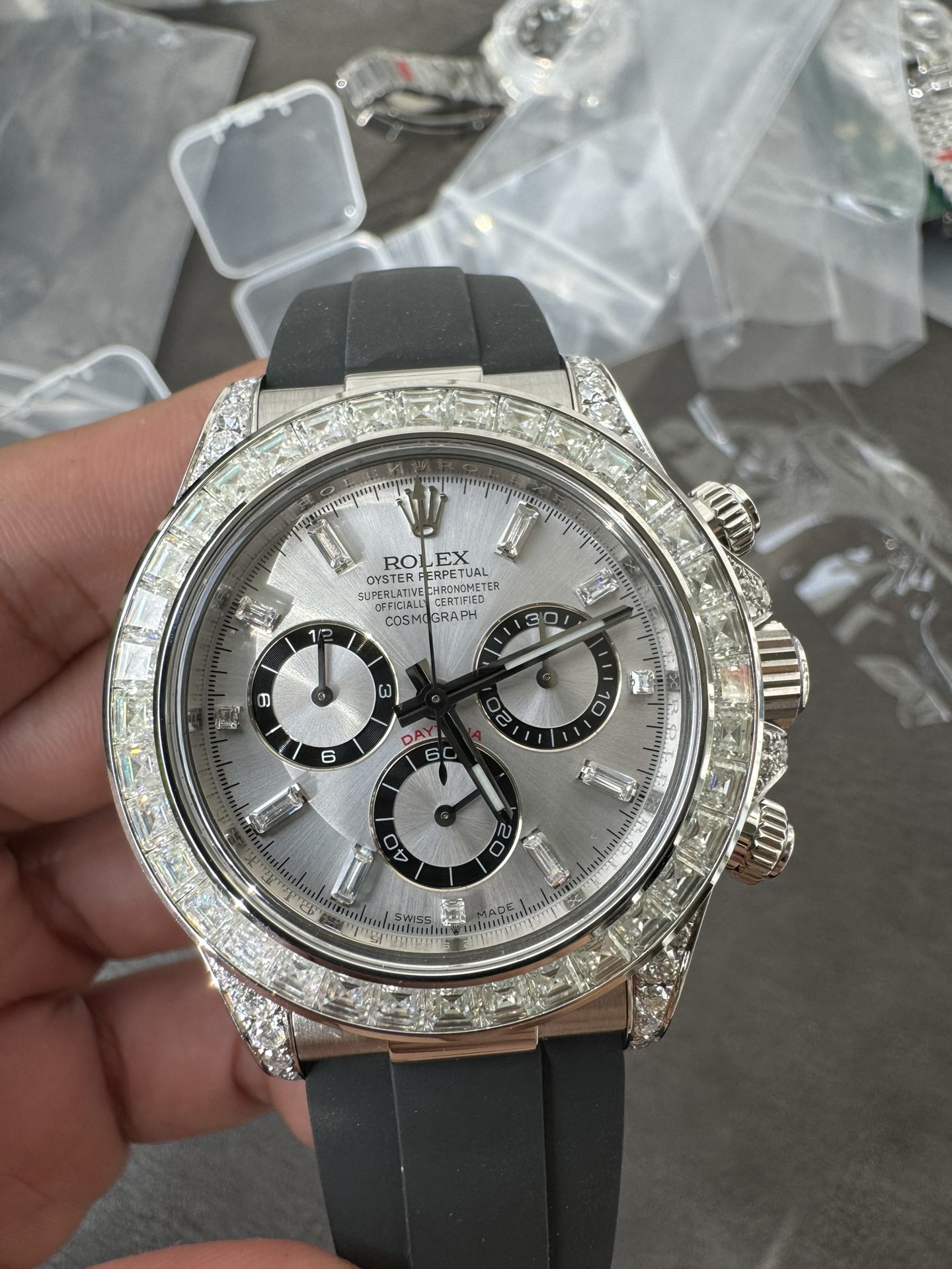 Super Clone Rolex 1:1 Daytona M126539TBR Ice Dial Diamond Bezel Oysterflex | 4131 Movement