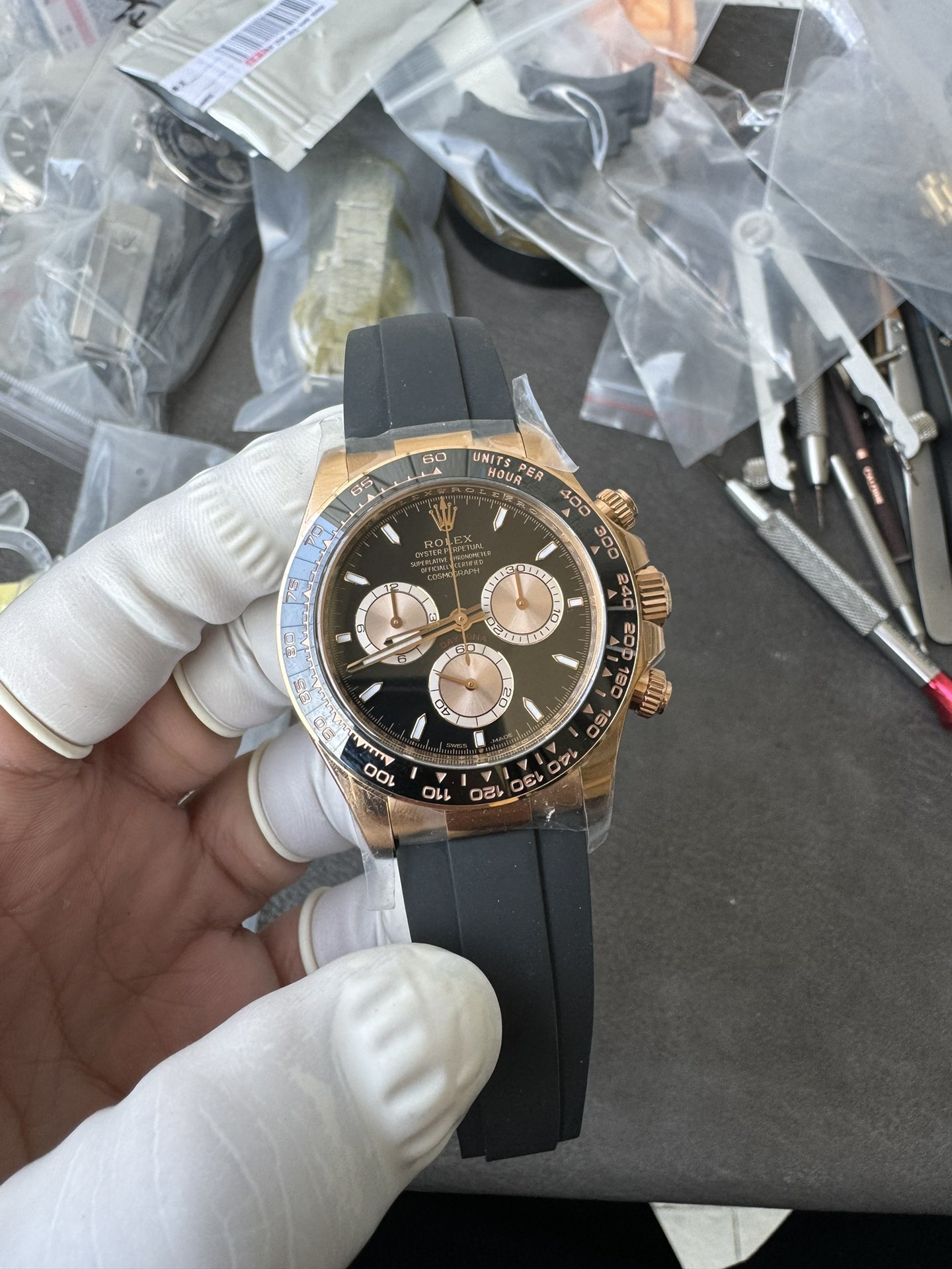 Super Clone Rolex 1:1 Daytona 116515LN Everose Gold Black Dial Ceramic Bezel on Oysterflex 4131 Movement