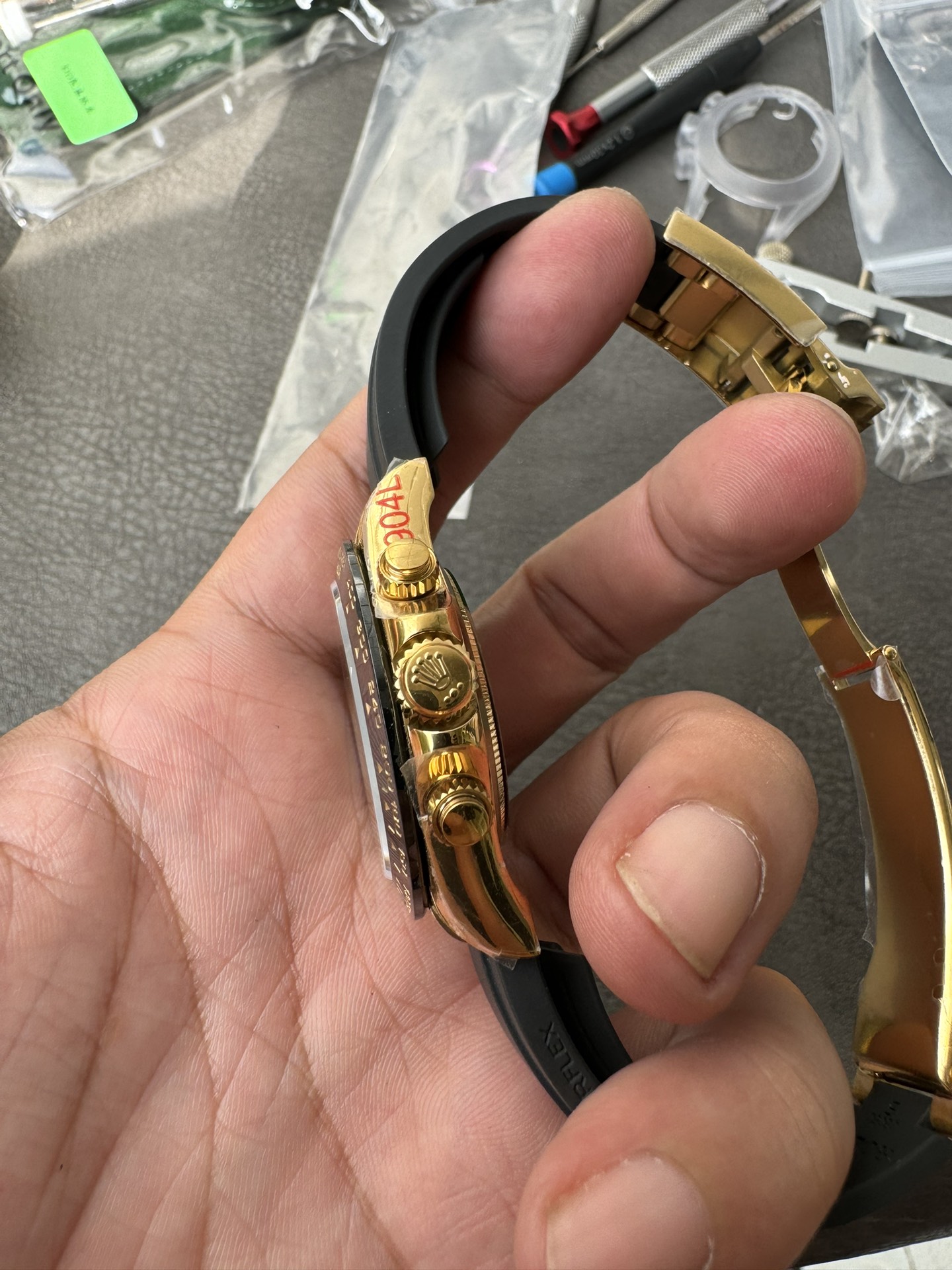 Super Clone Rolex 1:1 Daytona 116518LN Black Dial Gold Case Oysterflex | 4130 Movement