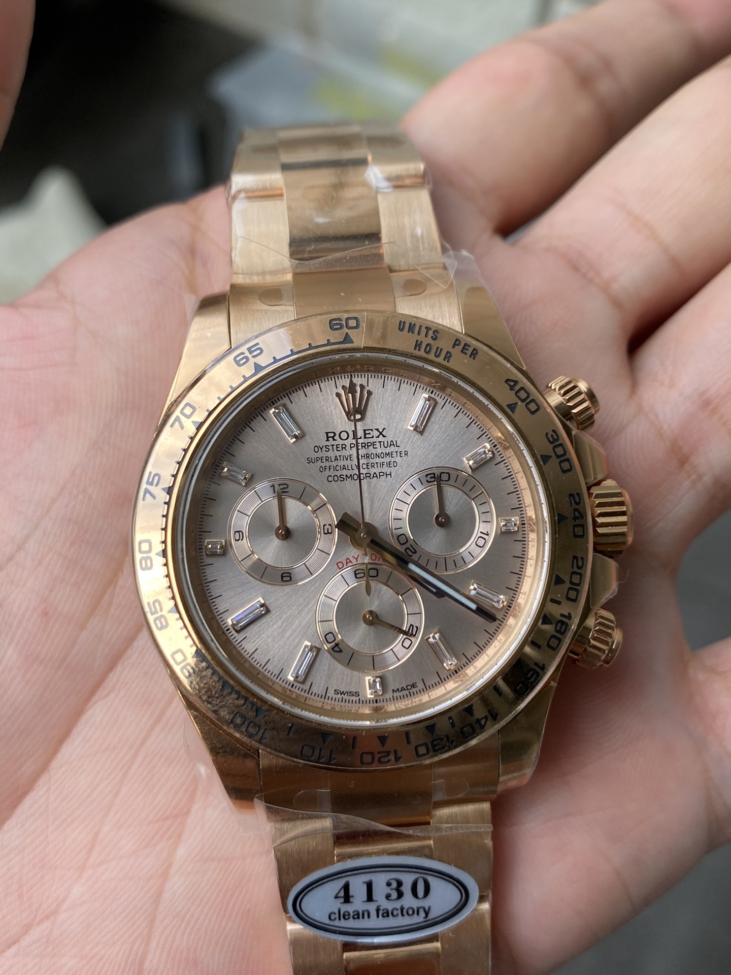 Super Clone Rolex 1:1 Daytona 116505 Rose Gold Sundust Dial – 4130 Movement