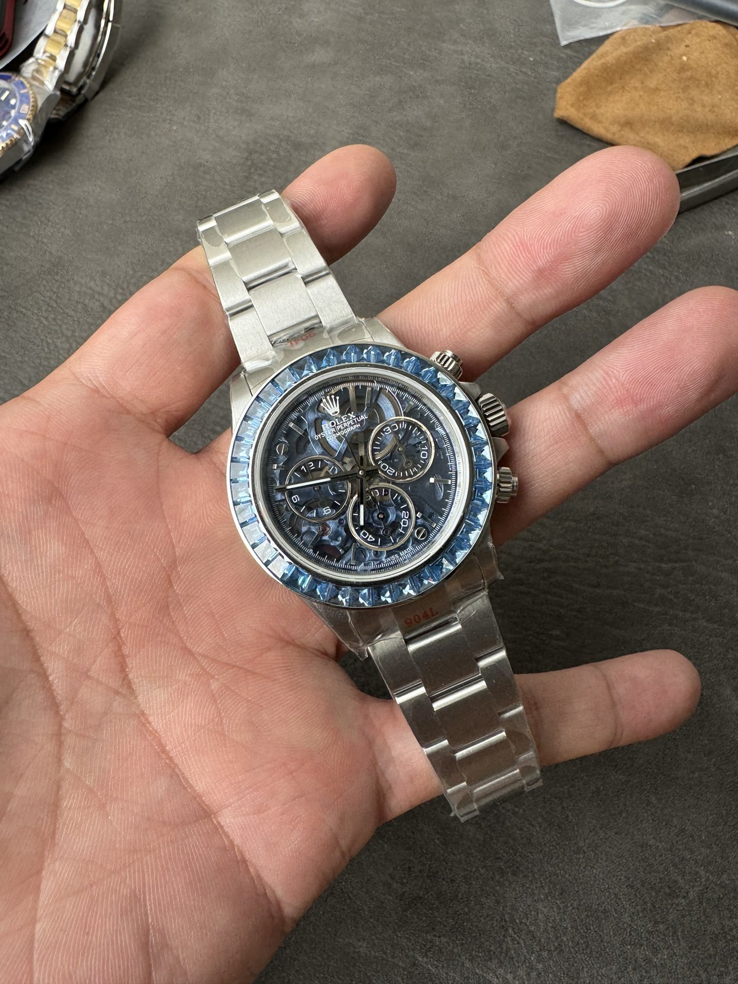 Super Clone Rolex 1:1 Daytona Skeleton Mod by Sonic | Blue Sapphire Bezel | 904L Steel | 4130 Movement