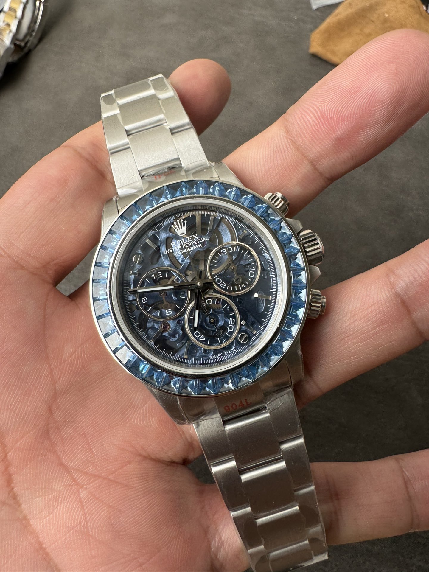 Super Clone Rolex 1:1 Daytona Skeleton Mod by Sonic | Blue Sapphire Bezel | 904L Steel | 4130 Movement